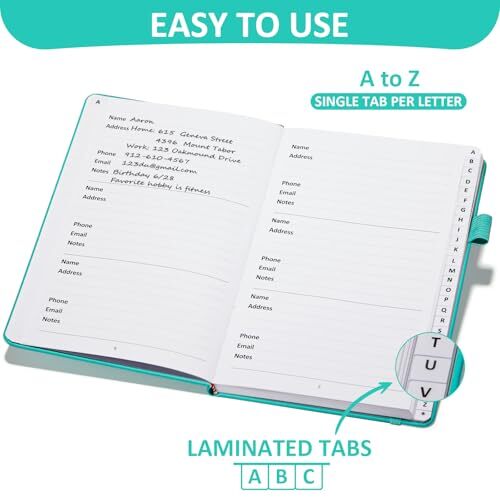 Address Book with Individual Alphabetical Tabs Laminated, Large B. Aquamarine