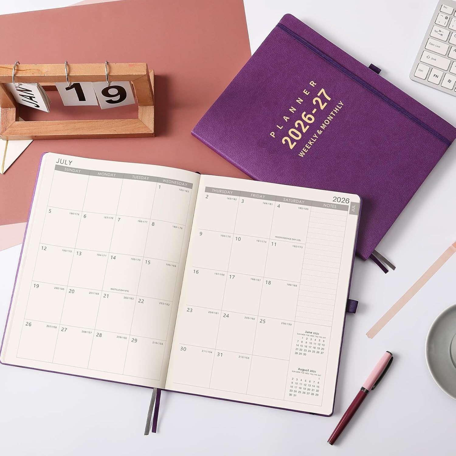2026-2027 Academic Planner 135 Pages A4 Monthly Weekly Daily Purple Faux Leather