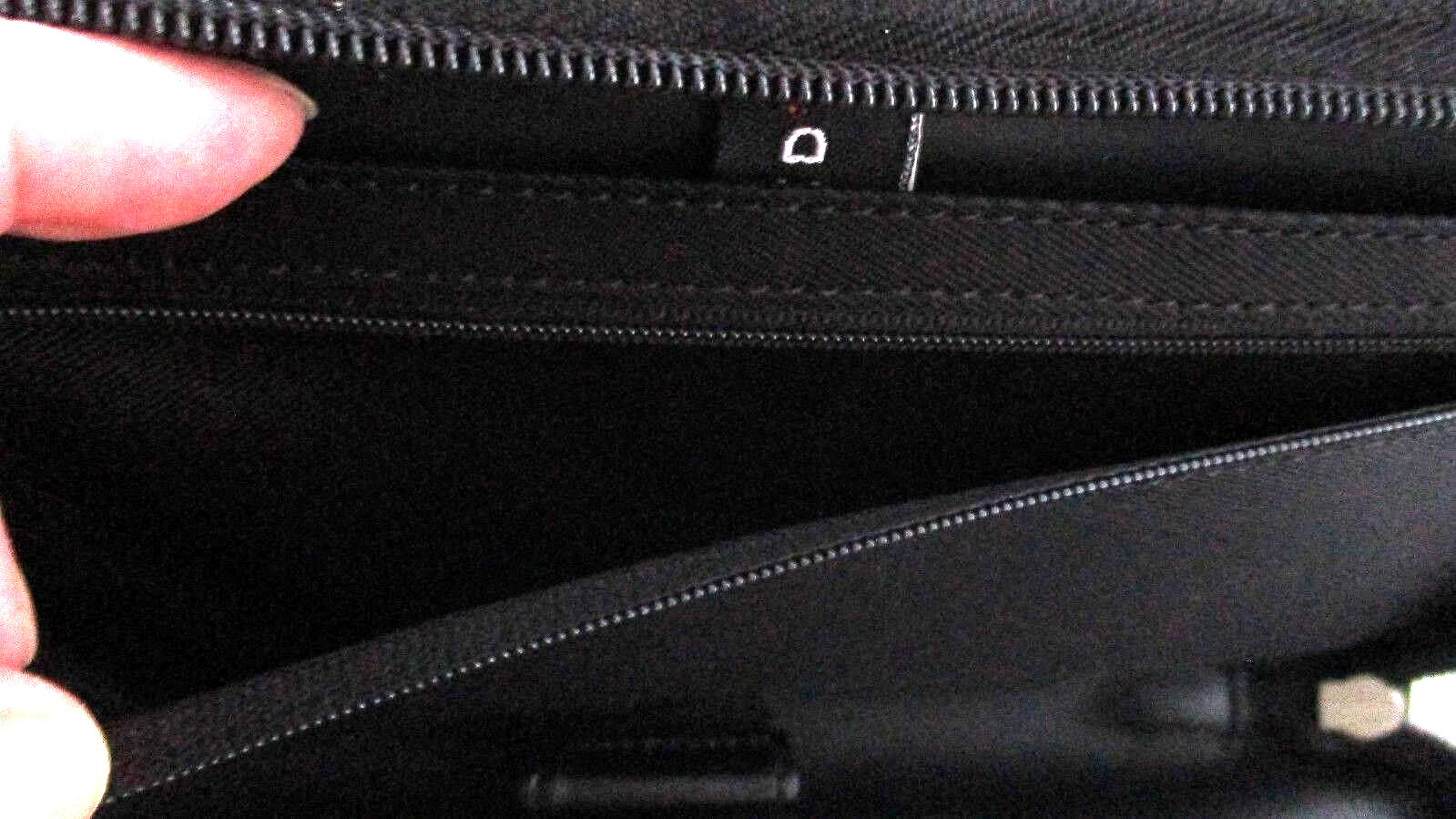 NEW BOX Black LEEDS Genuine Leather ZIP-AROUND WALLET ORGANIZER Logo Embossed