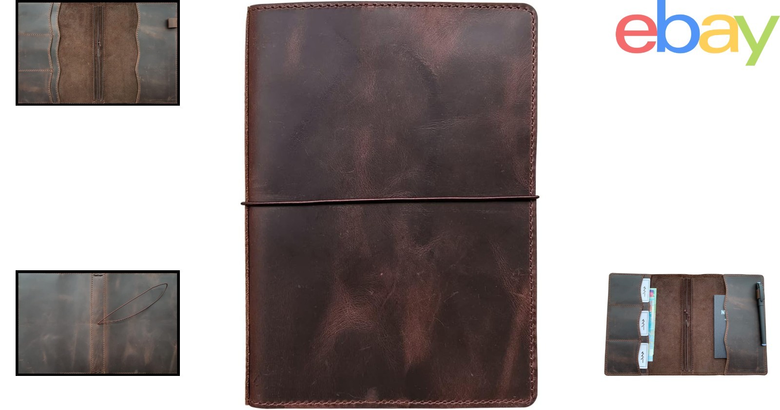 Stylish A5 Leather Notebook Cover with Durable Elastic Closure and Card Slots