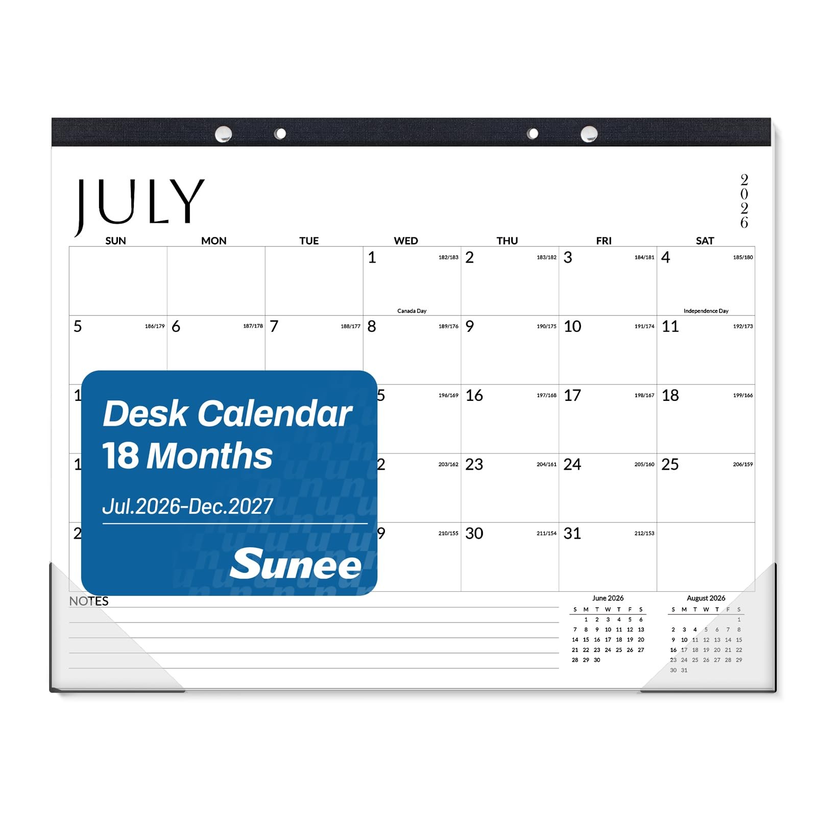 SUNEE Desk Calendar 2026-2027 17×12, 18 Months, Jul. 2026 – Dec. 2027, White
