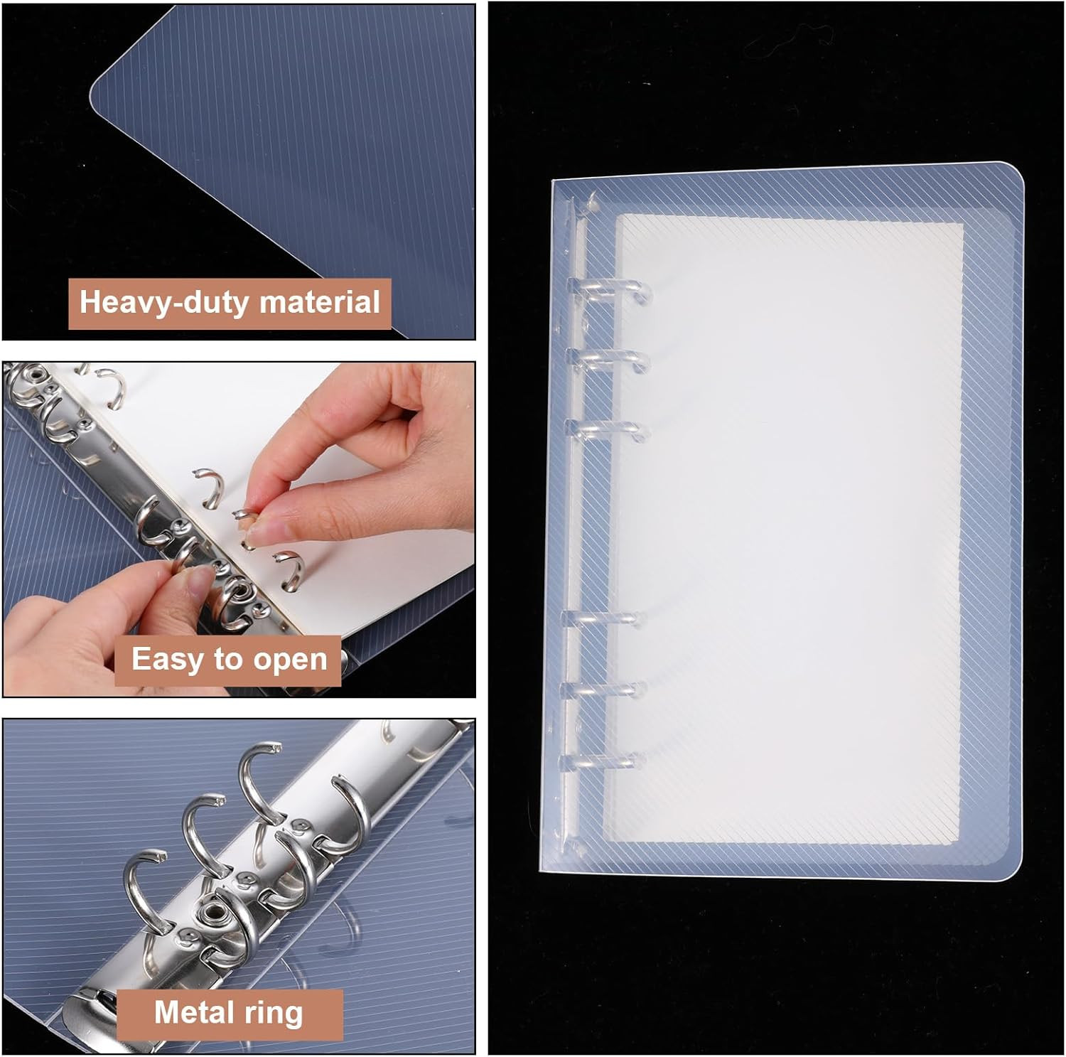 A6 Binder, Clear Acrylic 6 Ring Binder A6 Notebook Cover Planner Binders 6-Ring