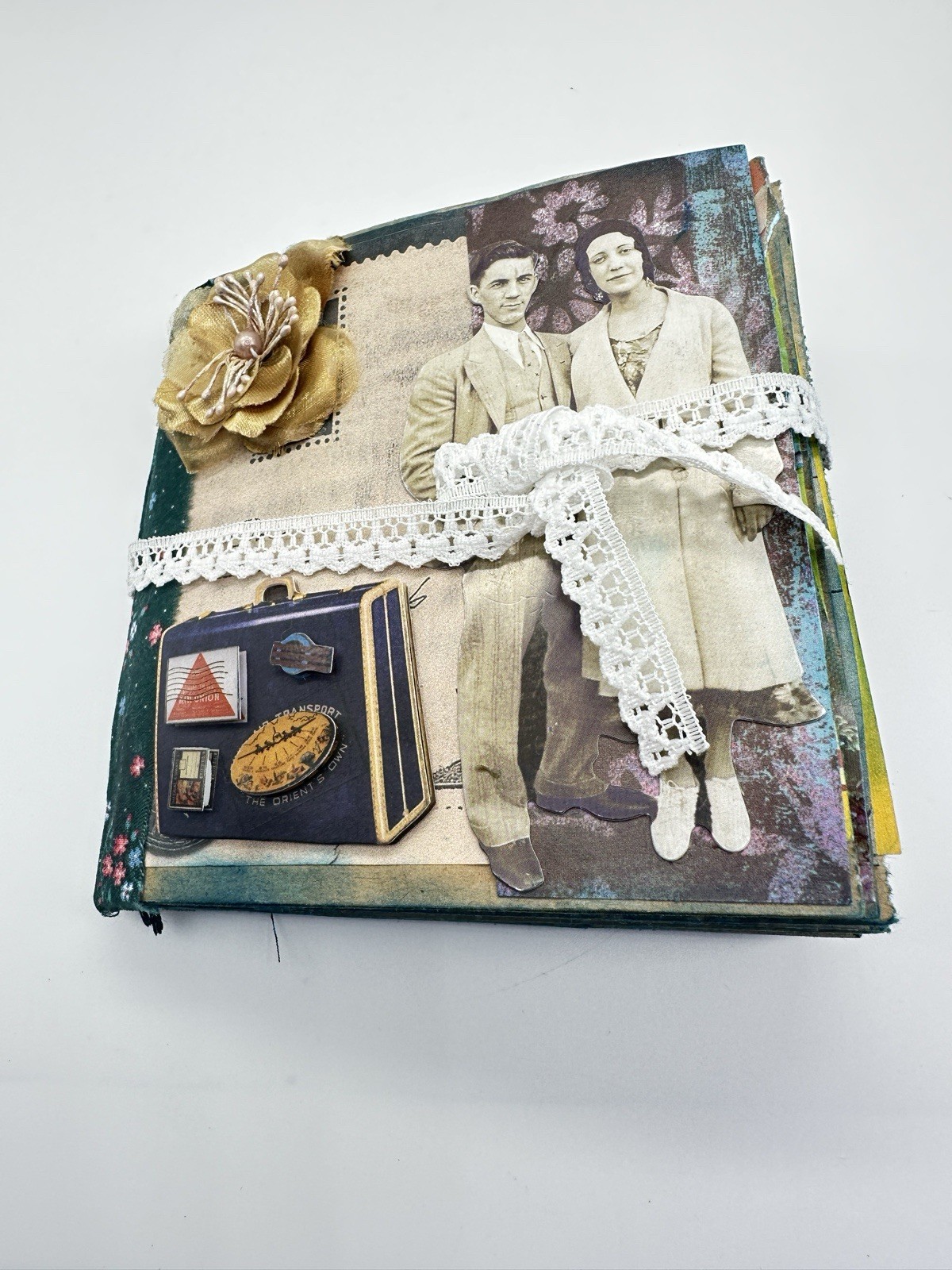 Junk Journal Victorian Couple With Gold Flower Medium Is Brown Paper Bags