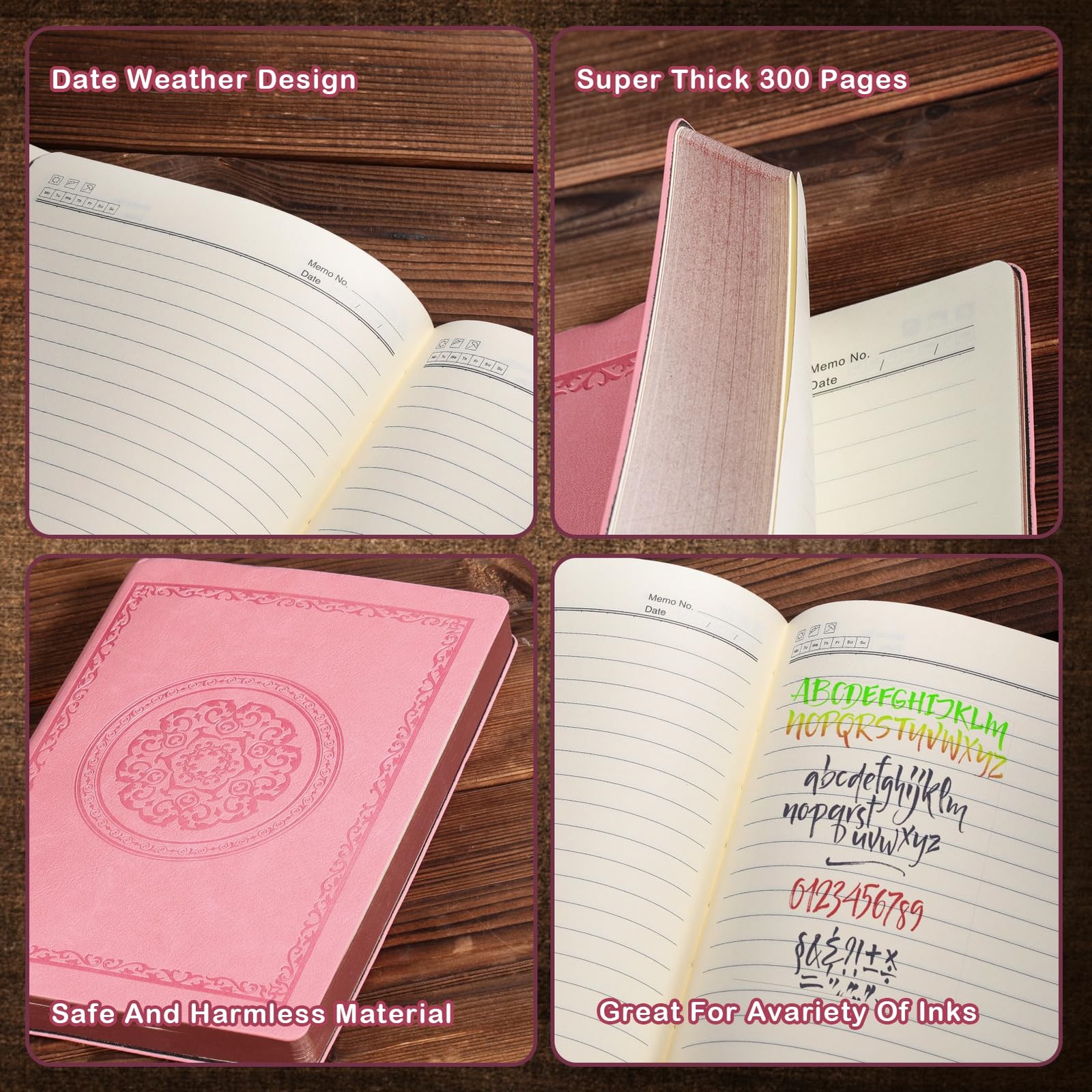 Fetinar 2026 Leather Vintage Journal Notebook,300 Pages,Leather Pink
