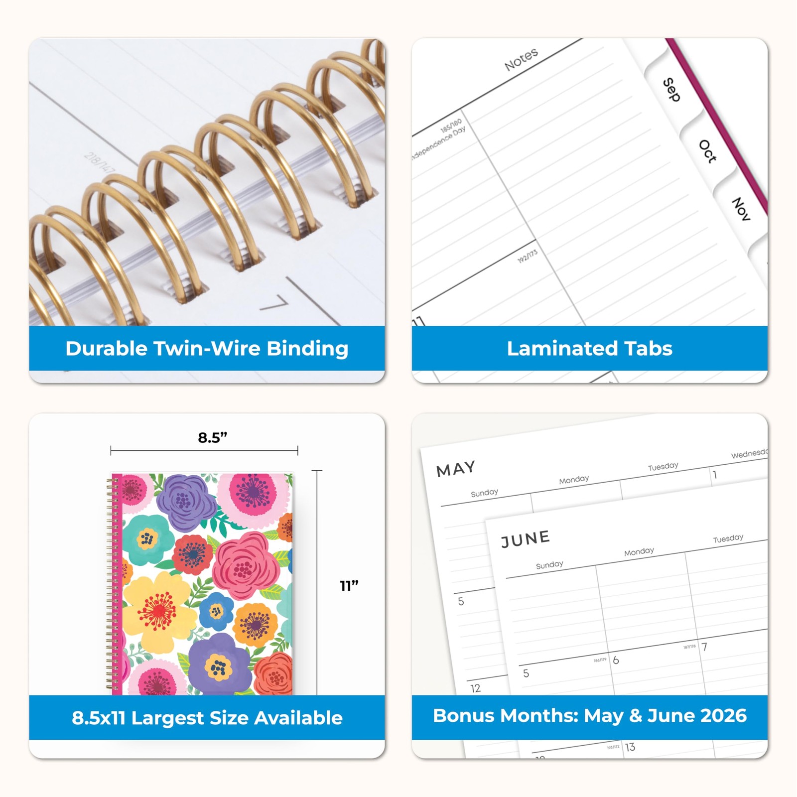 2026 2027 Weekly Monthly Planner Calendar Academic Year 8.5 x 11 Flexible Cover
