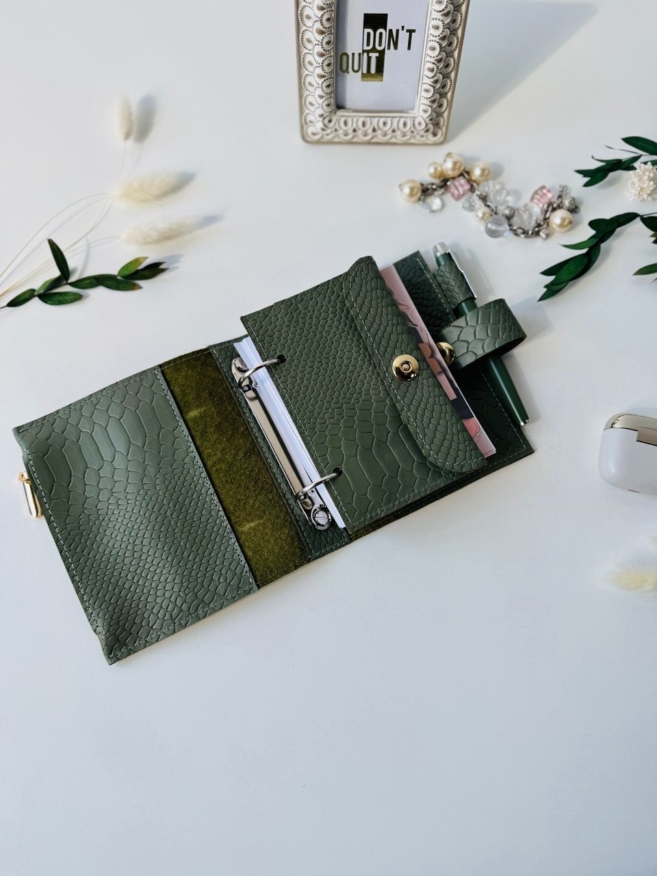 Natural Leather notebook cover A7 2 rings mini wallet. Dated 2026 planner gift.