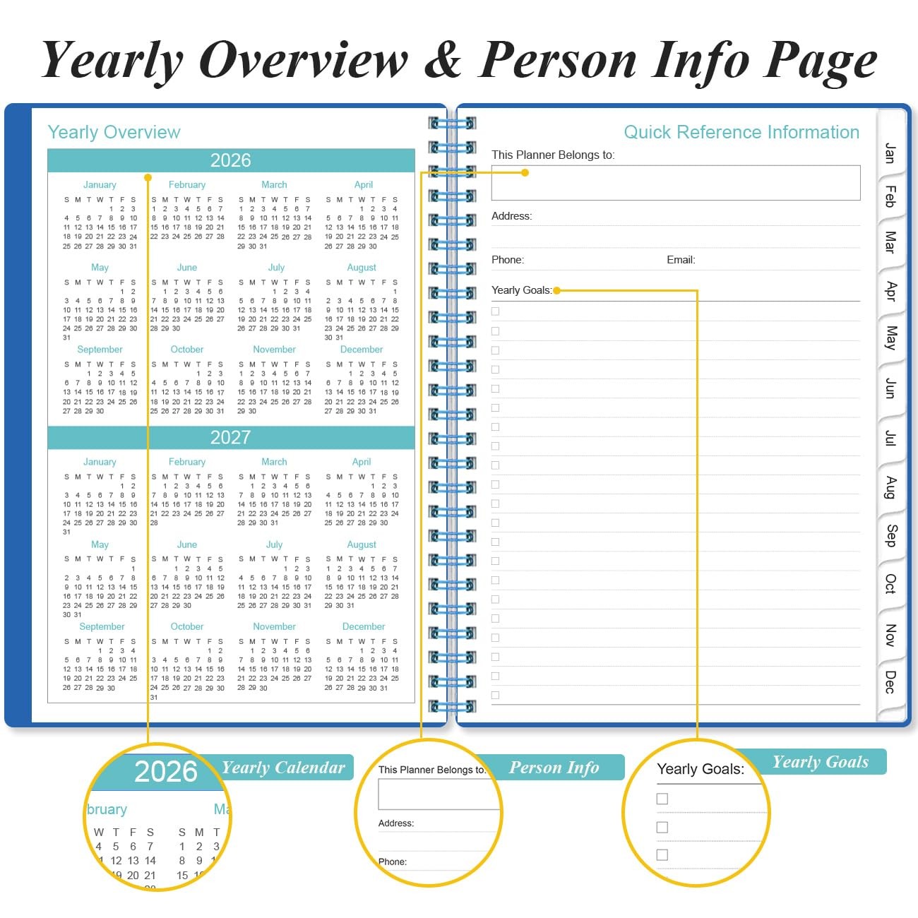 2026 Planner Weekly Monthly Academic 12 Month 6.4×8.5 Blue Flexible Cover Pocket