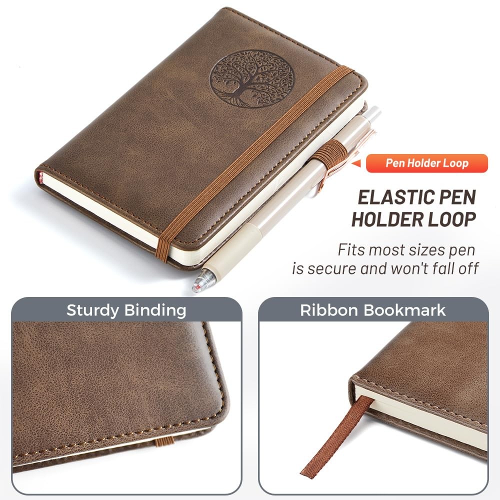 BIYUNRO Small Pocket Notebook, Leather Journal Mini Brown