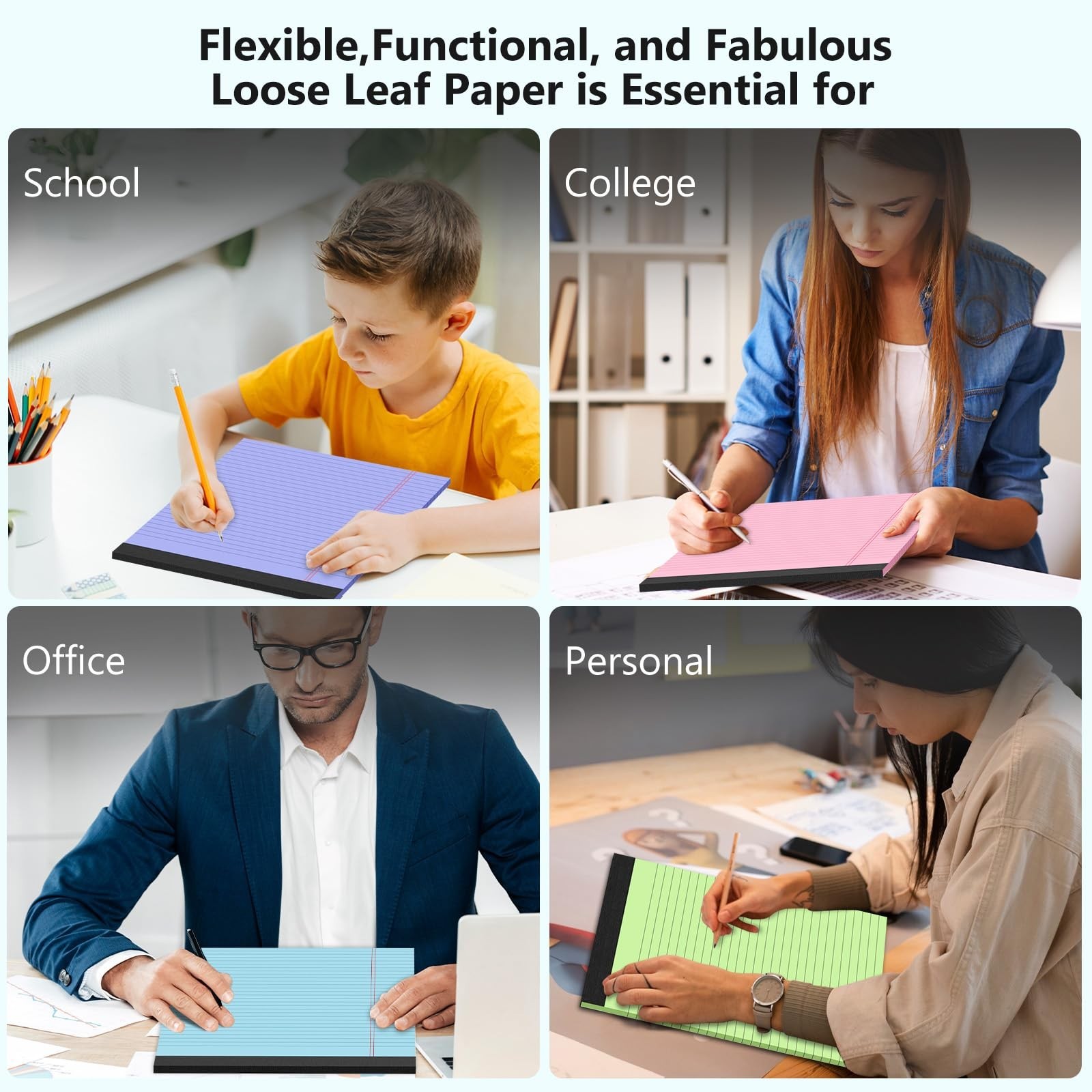 Legal Pads 8.5 x 11, Colored Note Pads 8.5 x 11, Wide Ruled Paper, 3 Pack Not…