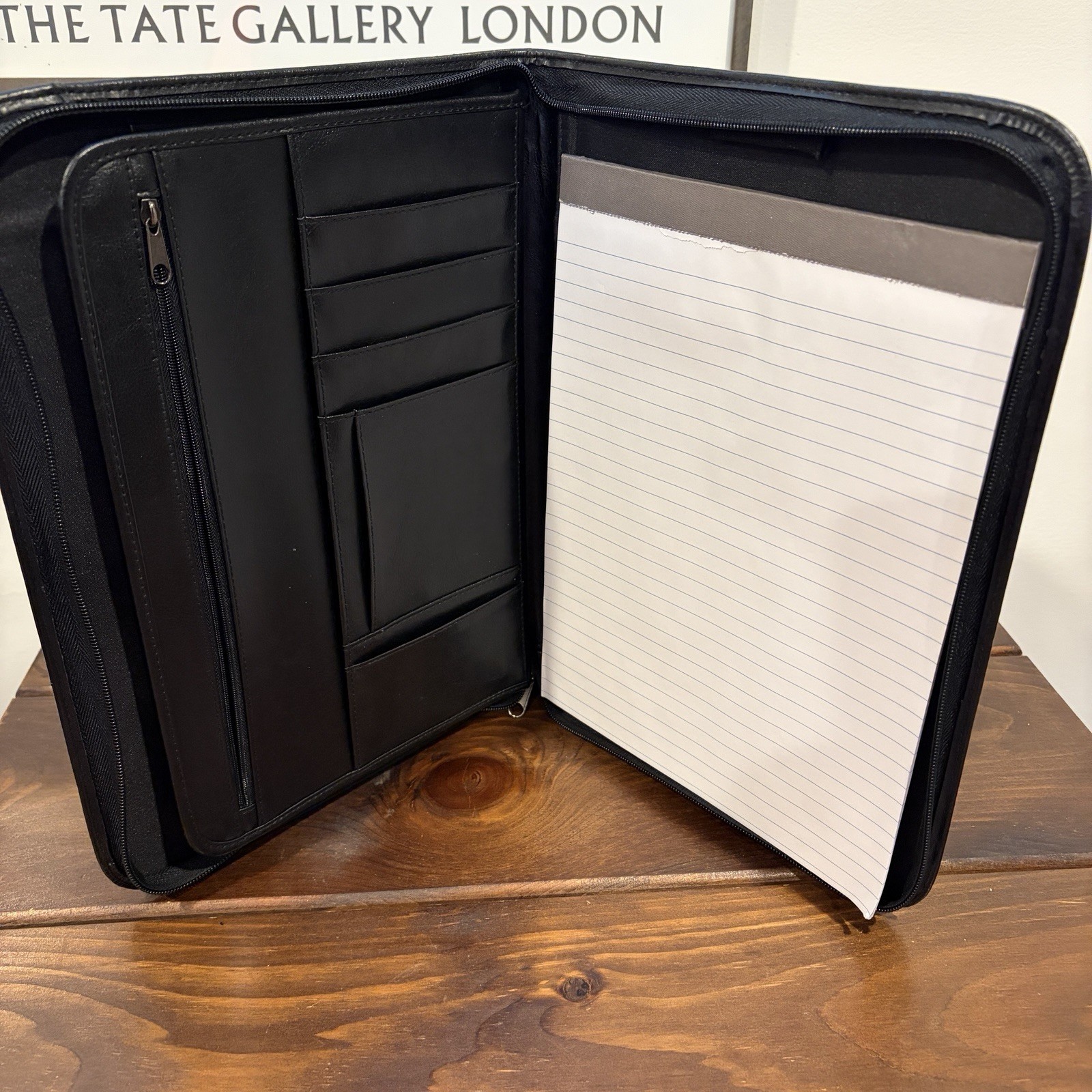 Zippered Padfolio Letter Portfolio Executive Organizer Universal Black Leather