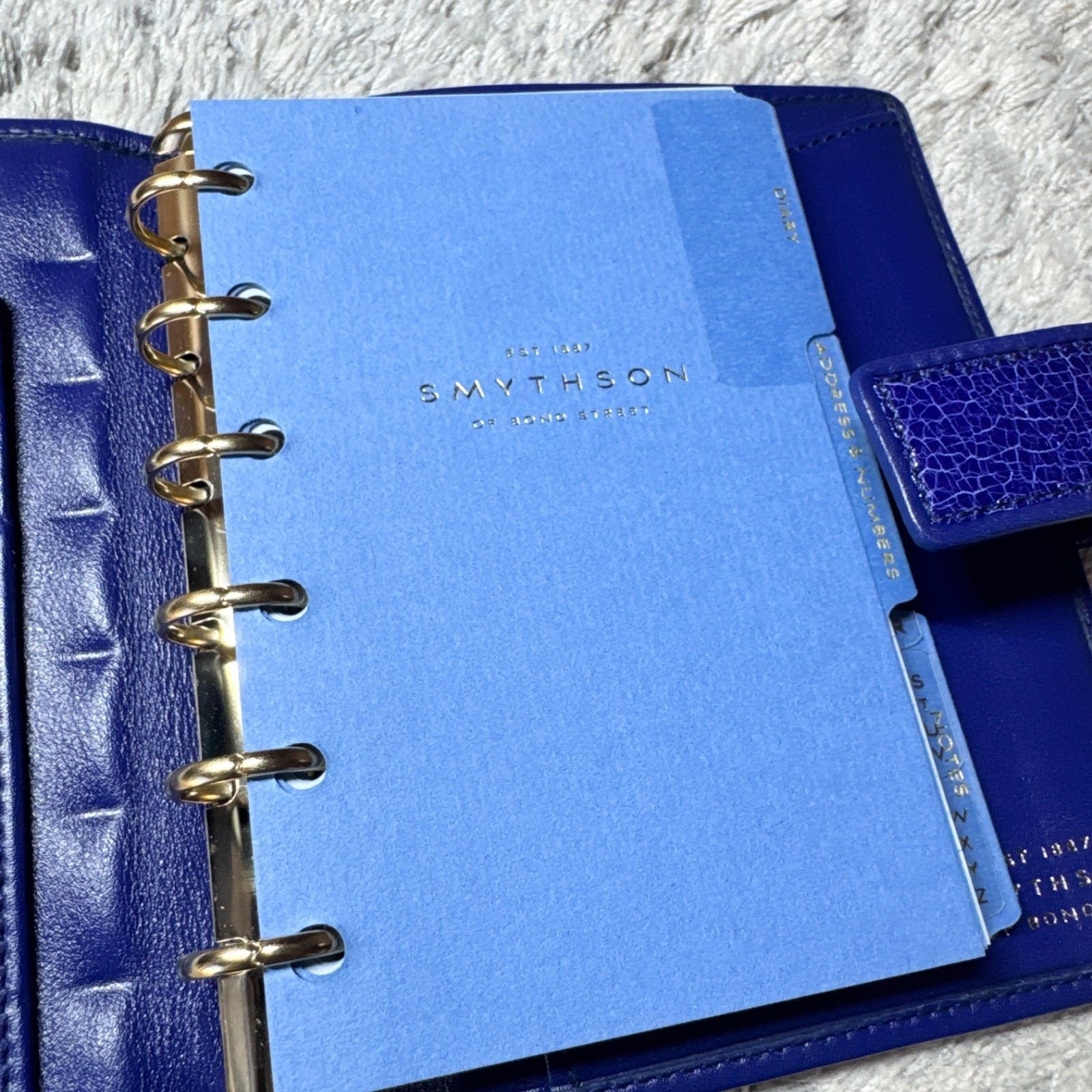SMYTHSON System Notebook Notebook Cover Leather Blue with Gold Pen Used