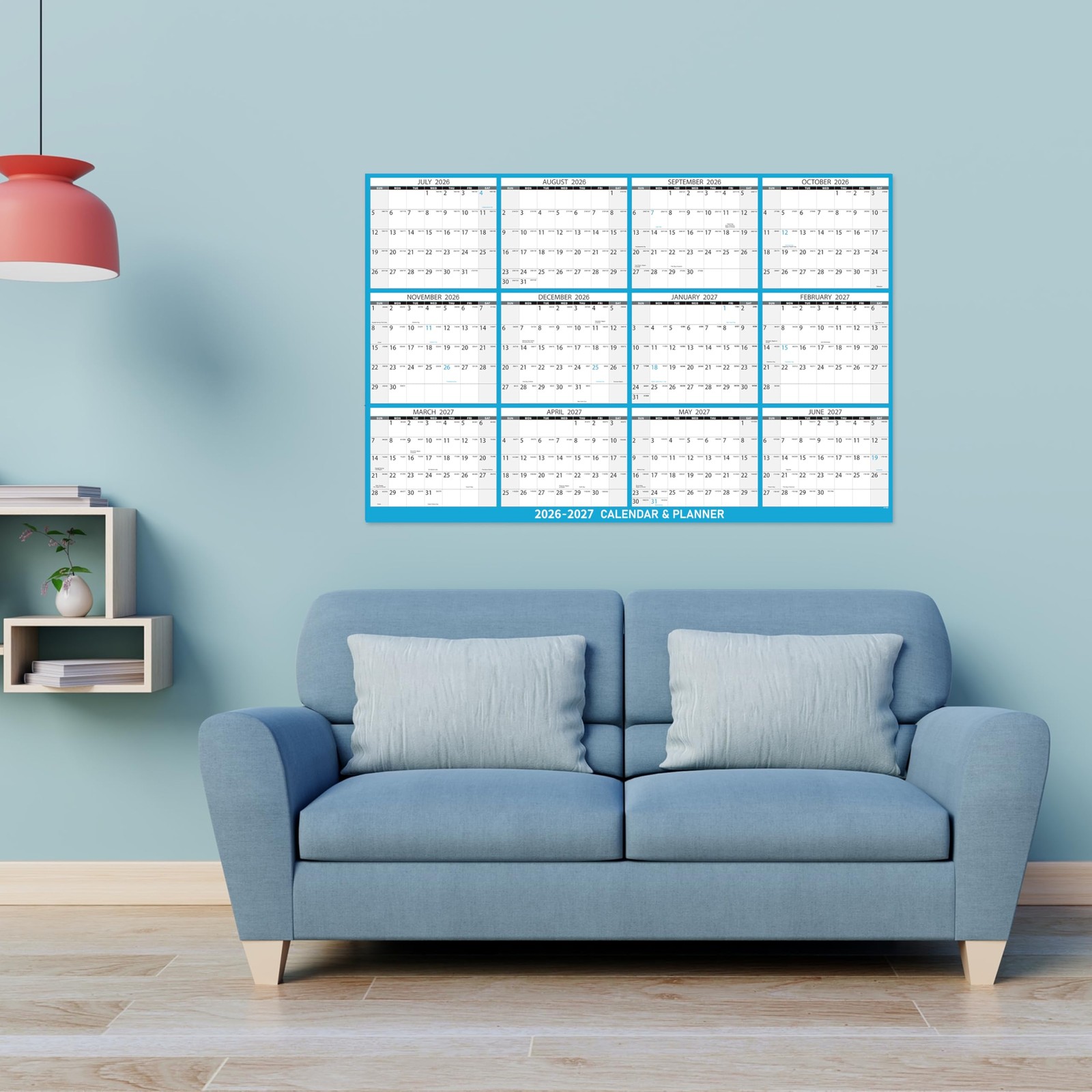 2026-2027 Yearly Wall Calendar – Large Dry Erase for 23″ x 35″, Blue