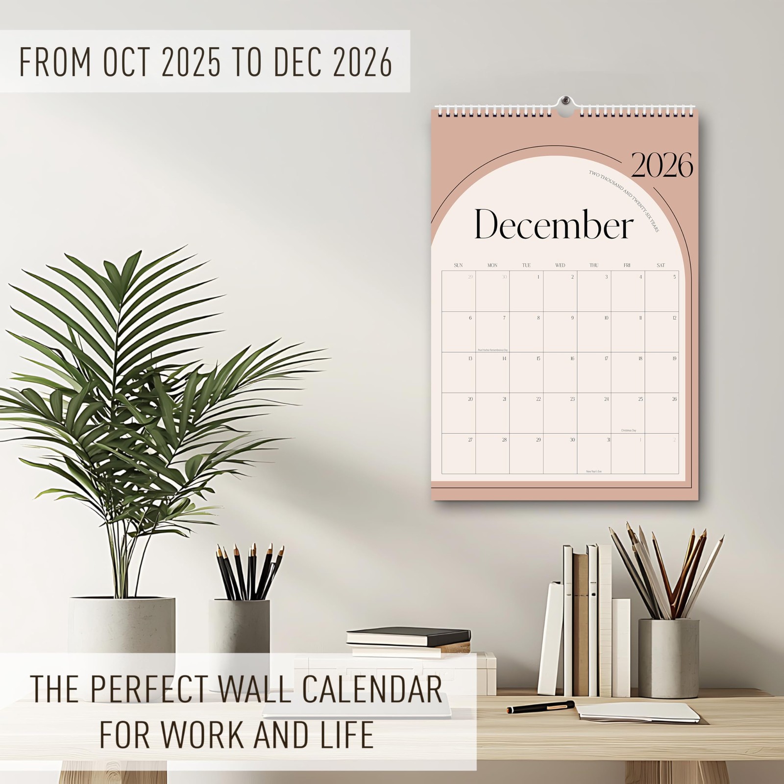 Aesthetic 2026 Wall Calendar – 12 Monthly Jan 2026-Dec 2026, Green Vertical