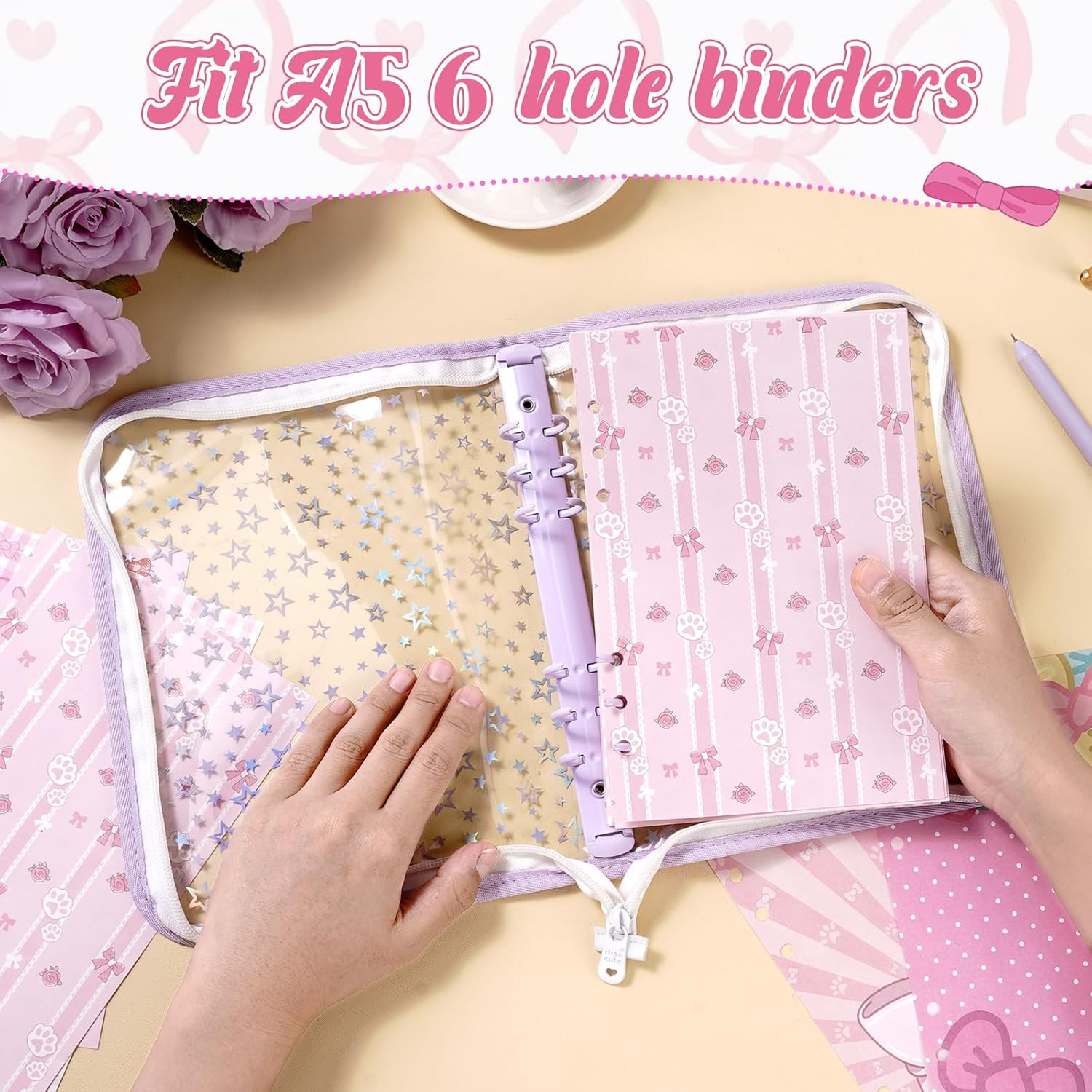 100 Sheets Pink Bow A5 Planner Inserts – 120GSM Thick Bowknot Refill Papers for