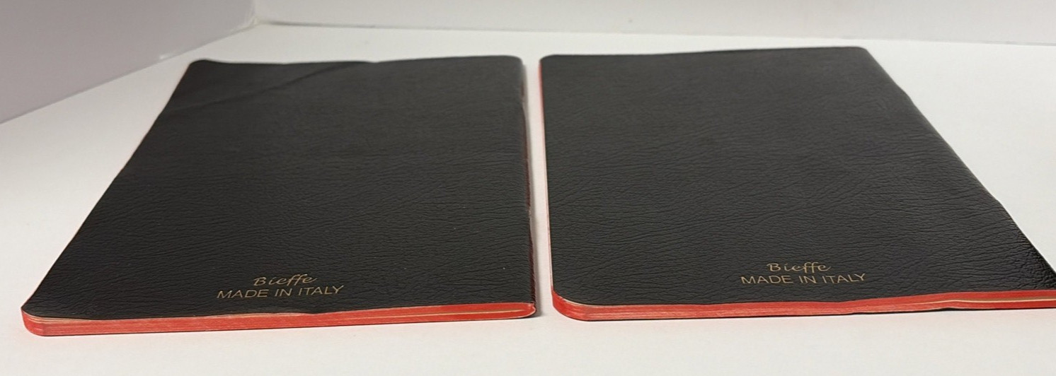 Two Bieffe Handmade Italy Lined Notebooks Black Exercise Journals Faux Leather