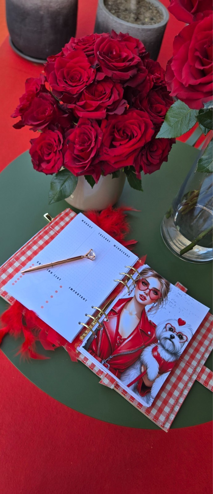 Red Leather notebook cover A5. Red leather weekly planner just 1 in the world