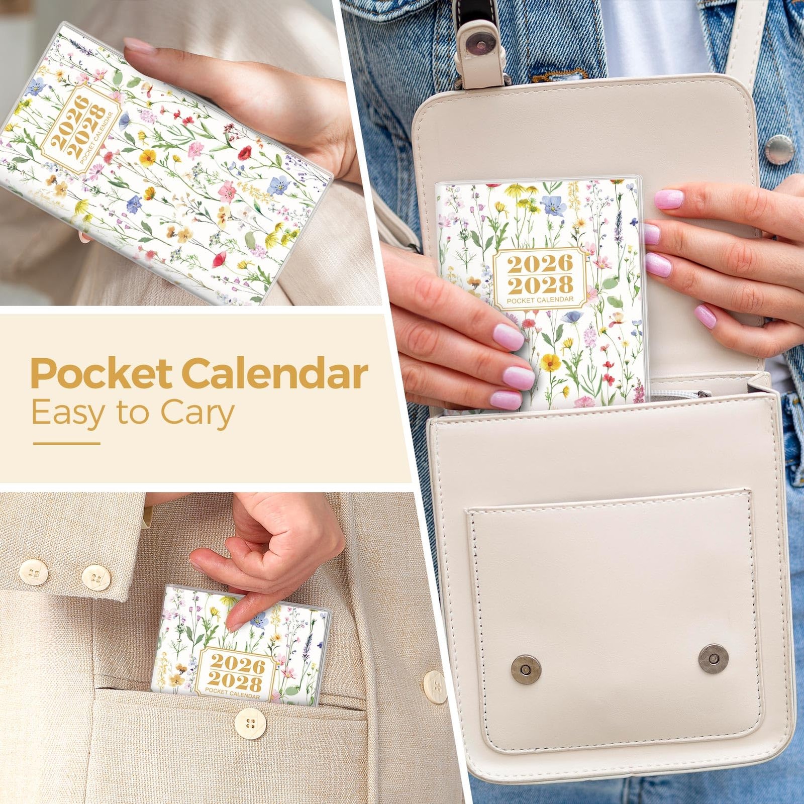 SKYDUE Pocket Calendar 2026-2028, 3.8″x6.5″(JUL 2026-DEC 2028), Floral White