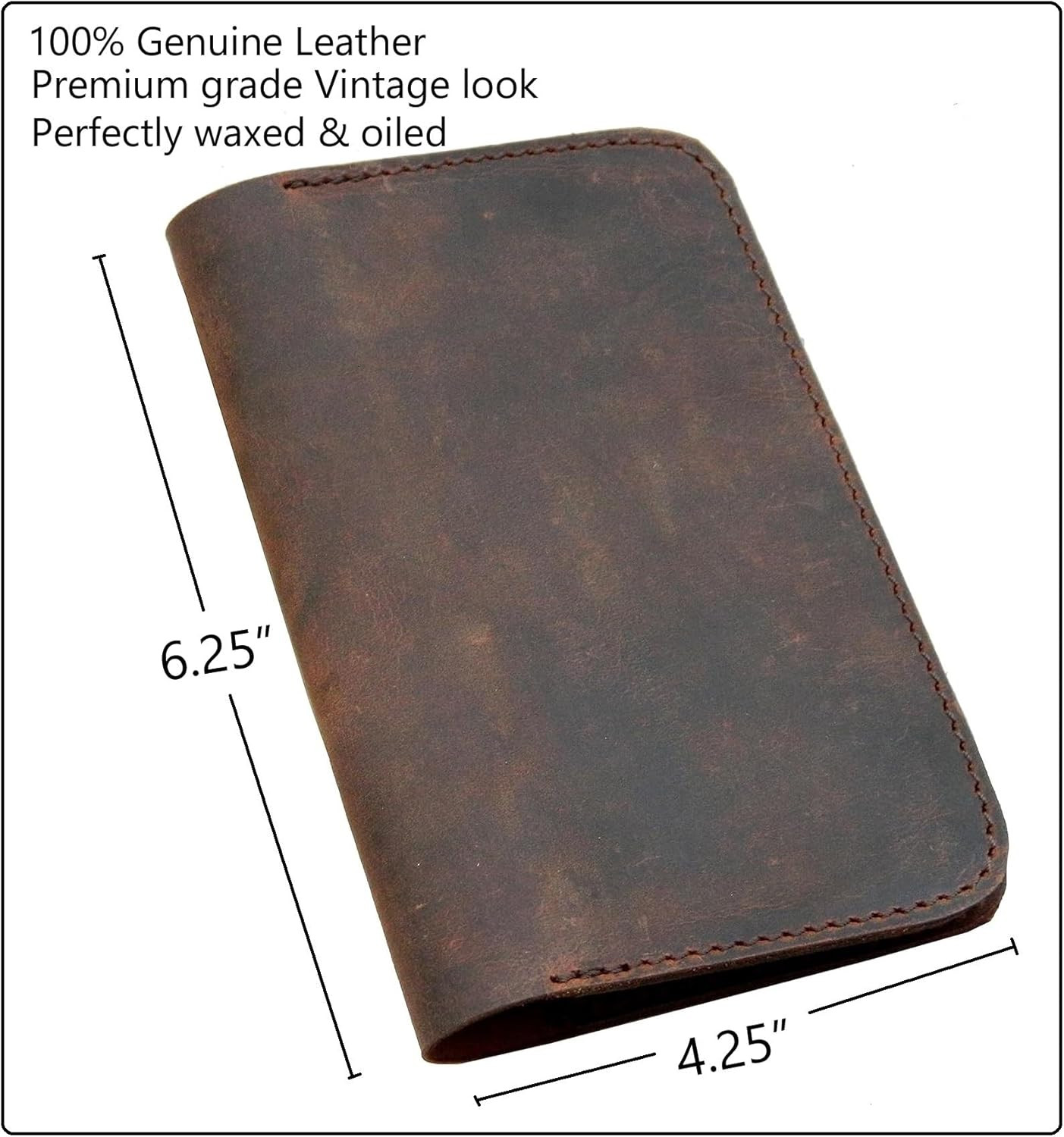 HERTE Leather Journal Cover for Field Notes, Small Pocket Size Notebook Brown