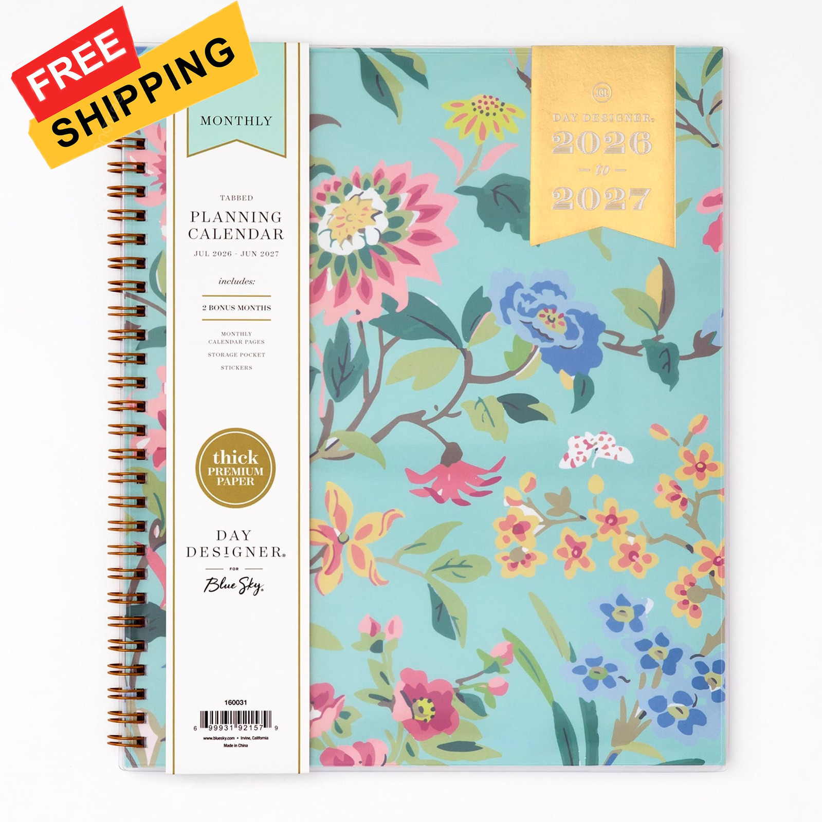 Blue Sky Day Designer 2026-2027 8″ x 10″, Climbing Floral Mint- 2026/2027