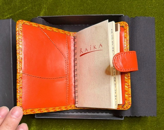 NIB Raika Leather Mini Agenda Pocket Address Book Orange Lizard Embossed Case US