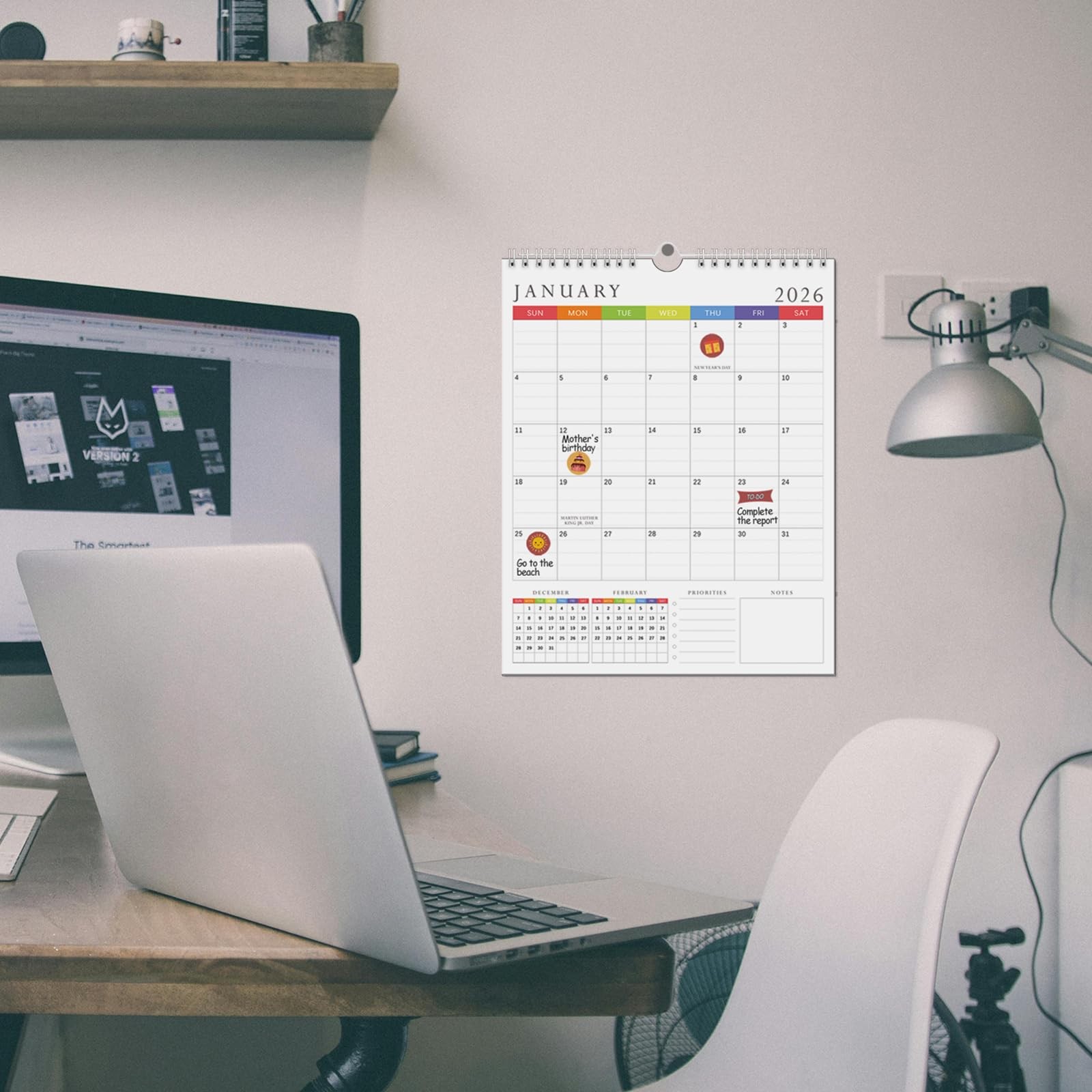 2026 Wall Calendar, 24 Monthly JAN 2026 – DEC 2027, white