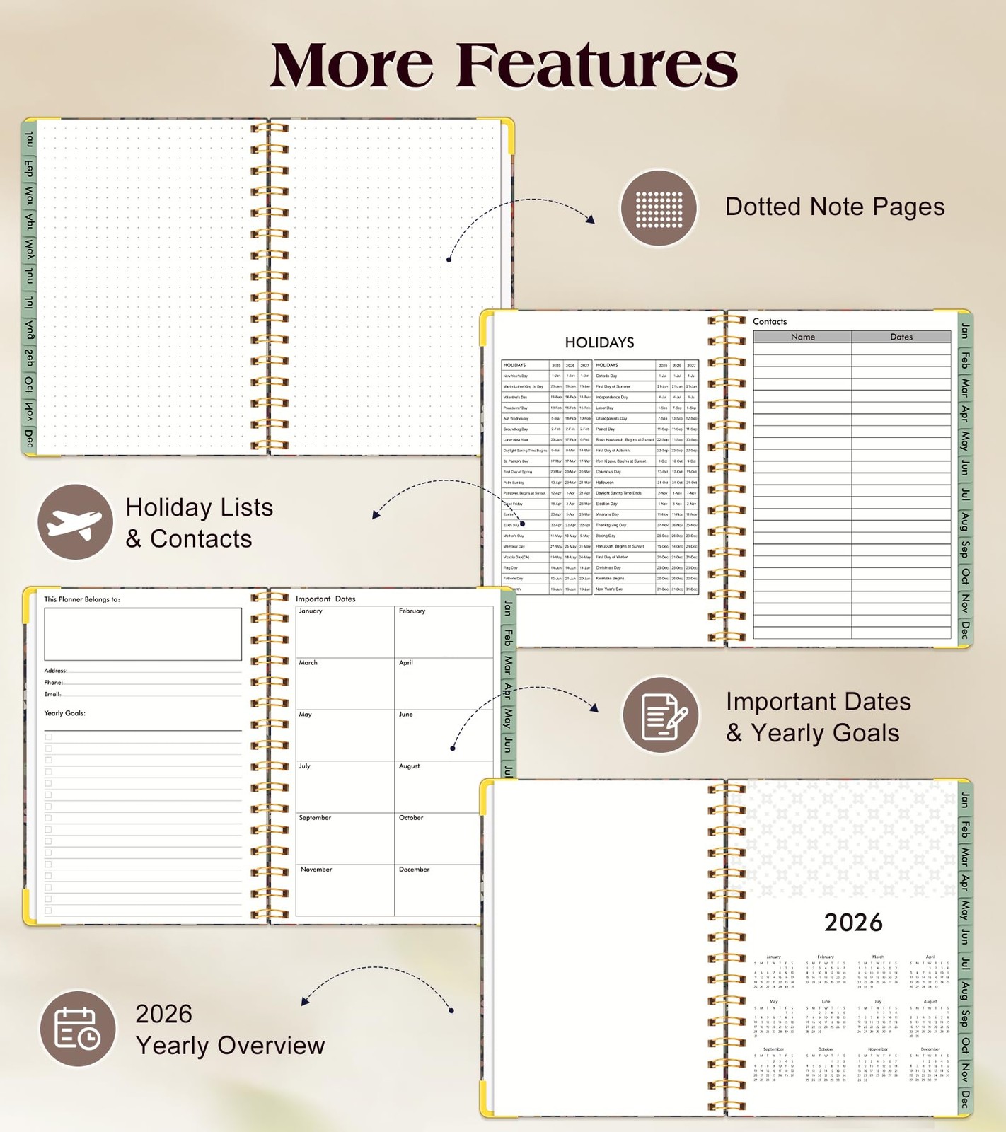 2026 Planner, Hardcover Weekly and Monthly Planner for Women, A5, Petals
