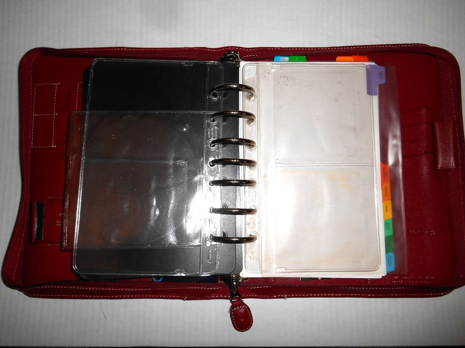 Vtg FRANKLIN Quest Covey RED Full Grain Leather 7 Ring Planner 8.5×10″ Full Zip