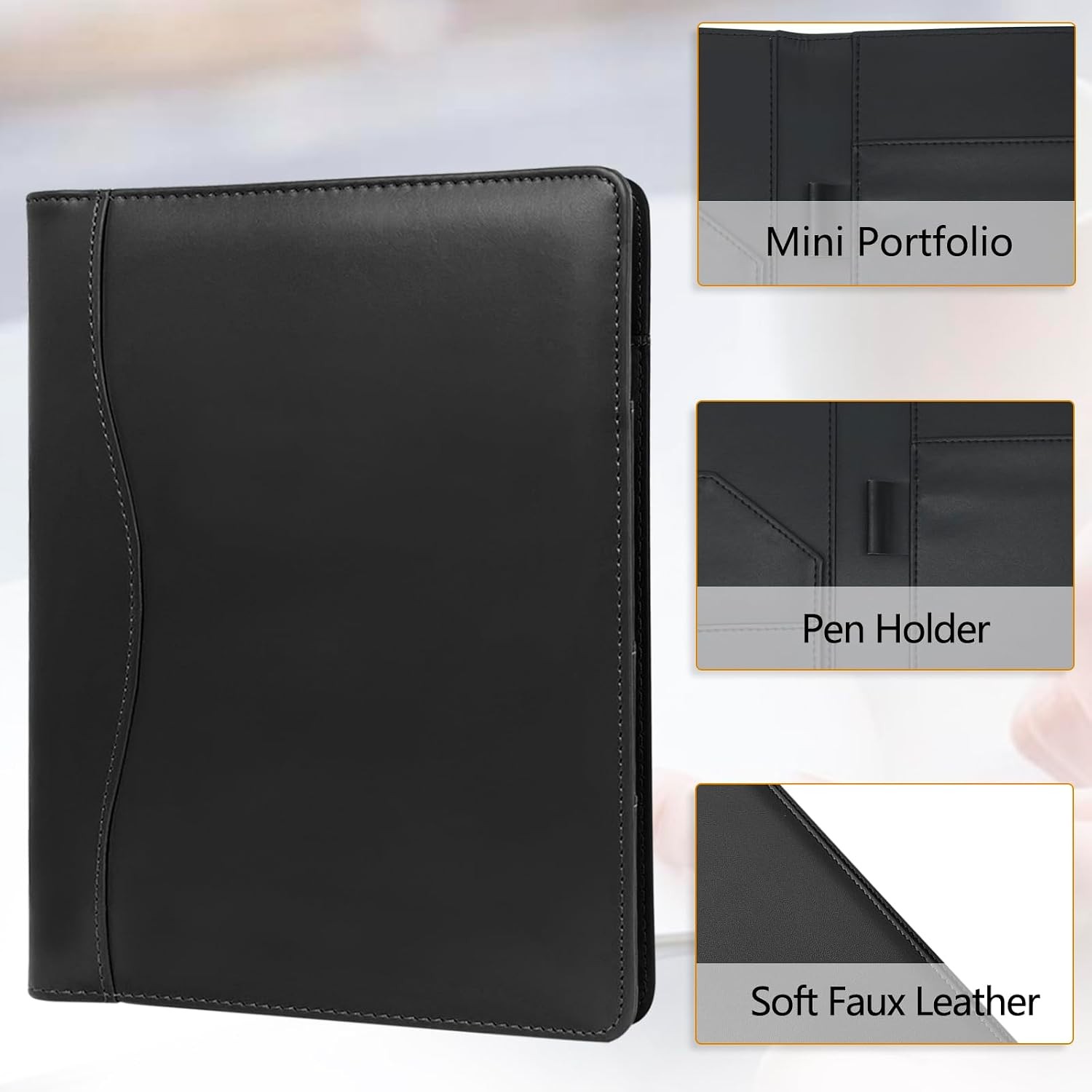 Leather Portfolio Binder 5 x 8, Mini Soft Leather Padfolio A5 Business Binder Le