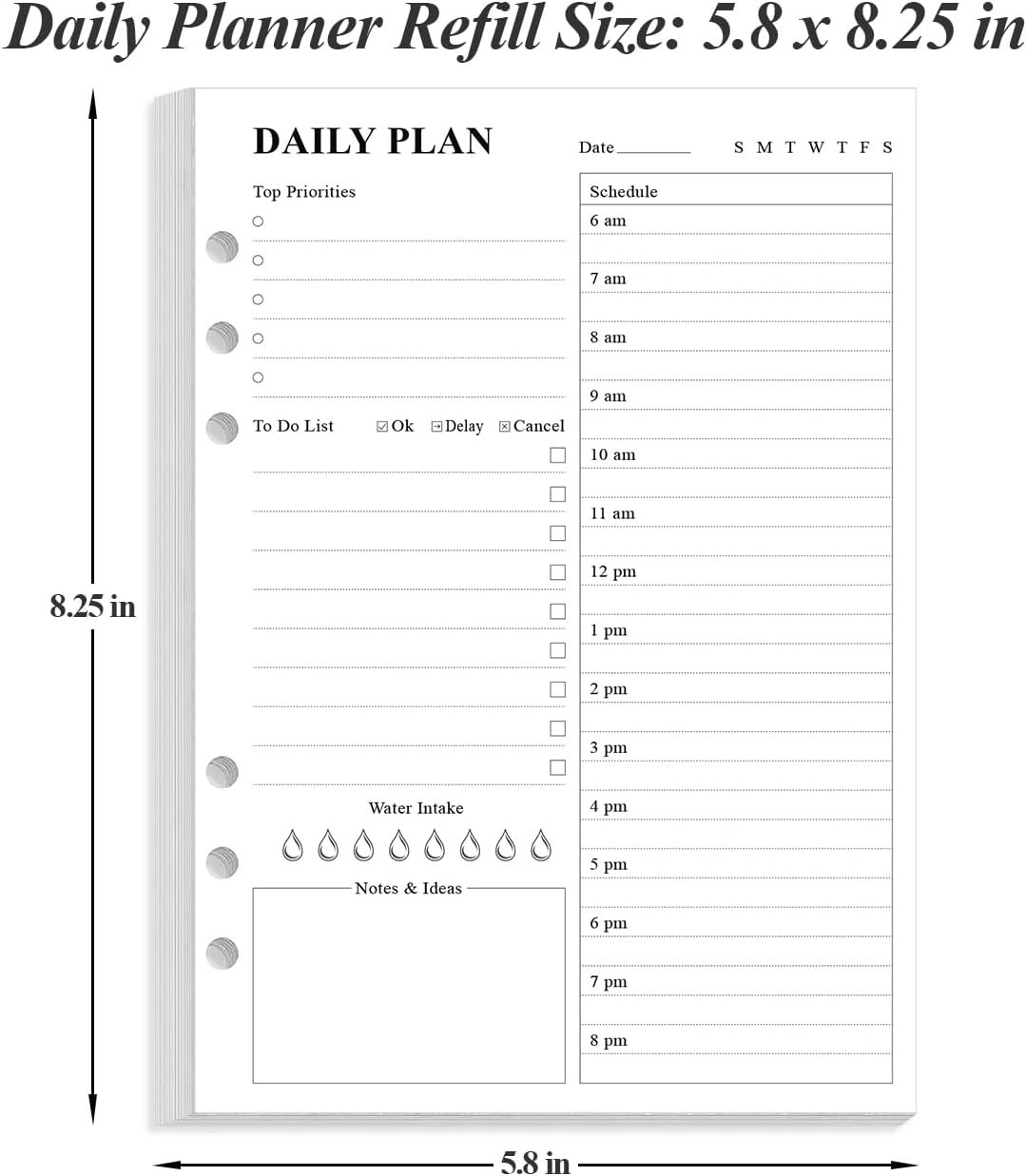 6-Hole Punched To Do List Insert – Daily Refill for A5 Binder,100 Sheets/200 …