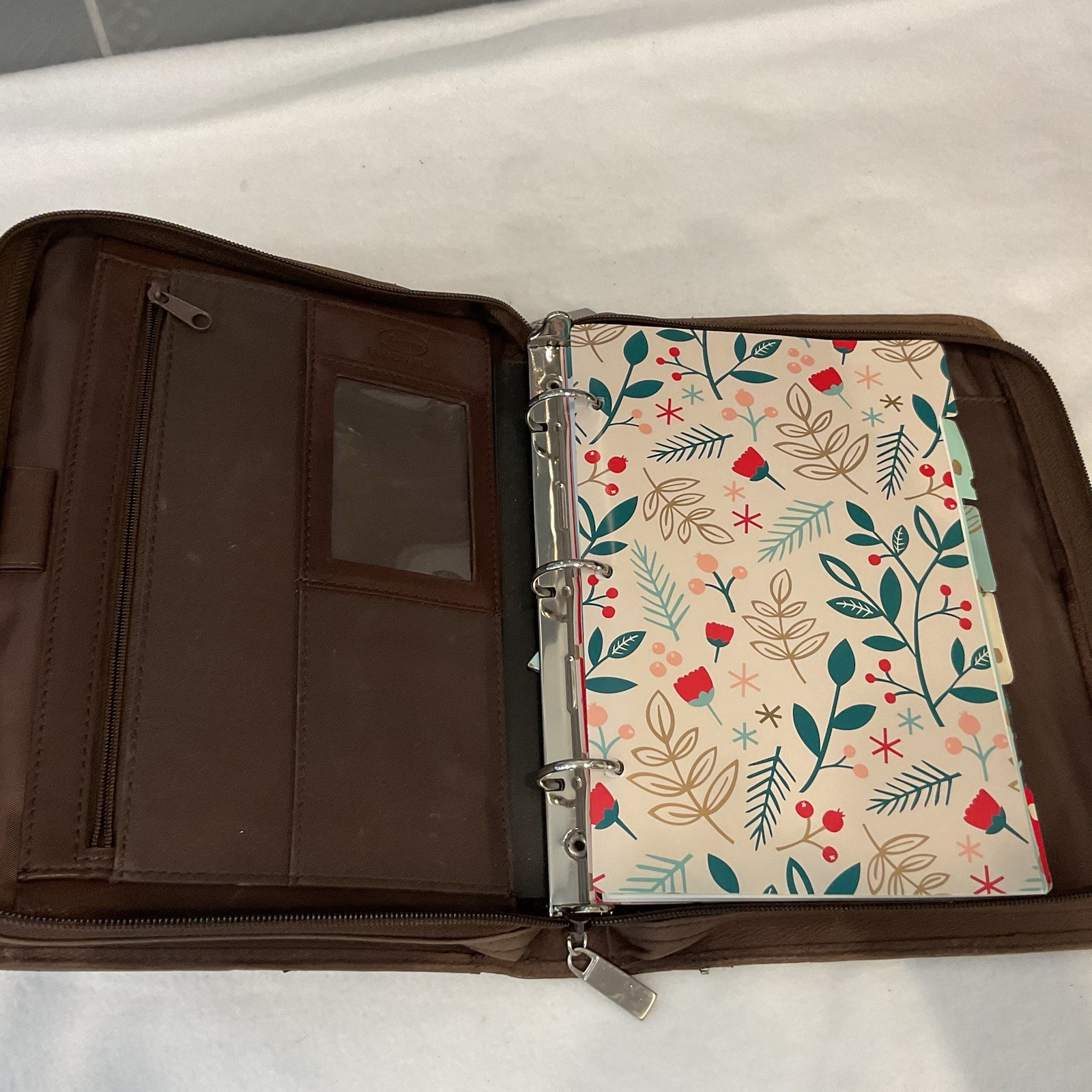 Tannery West Genuine Leather Zip Around Planner Organizer Binder Brown 3 Ring