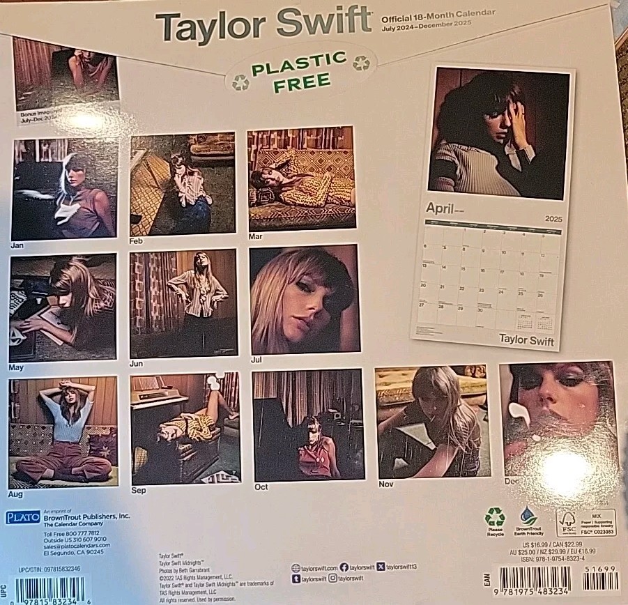 Taylor Swift | 2025 12×24″ 18 Months Square Wall Calendar | Jul ’24-Dec ’25