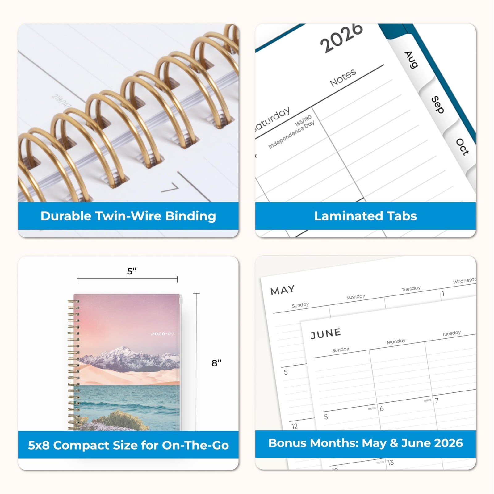 2026-2027 Academic Year Planner Calendar, Weekly & Monthly, 5″x8″, Zip Pouch, Wi