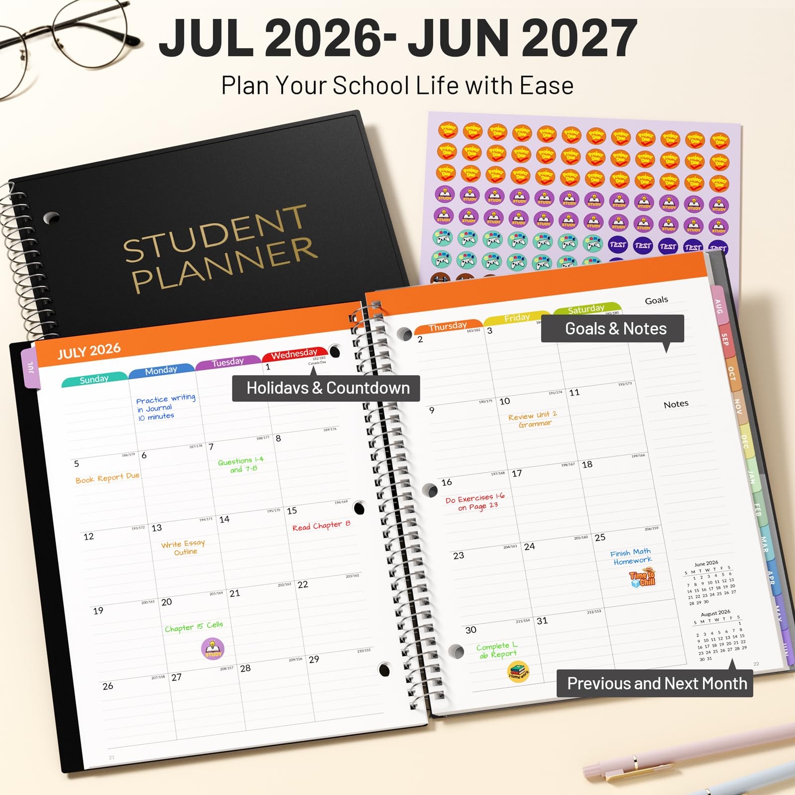 Student Planner 2026-2027, SUNEE Middle or High School A4 8.5″×11″, Black