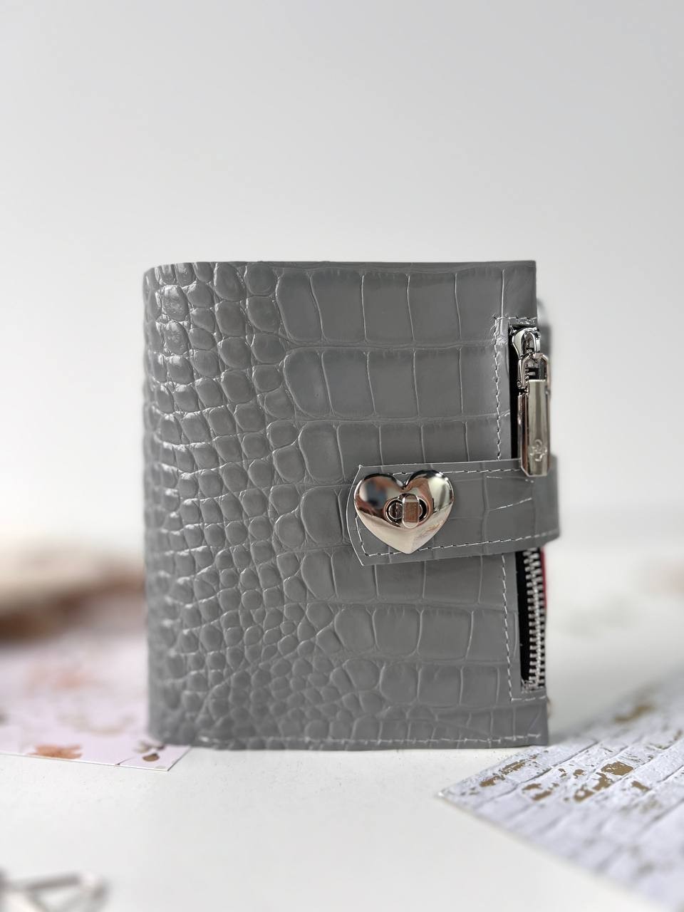 Grey leather notebook cover A7 6 rings mini wallet, dated 2026 planner.