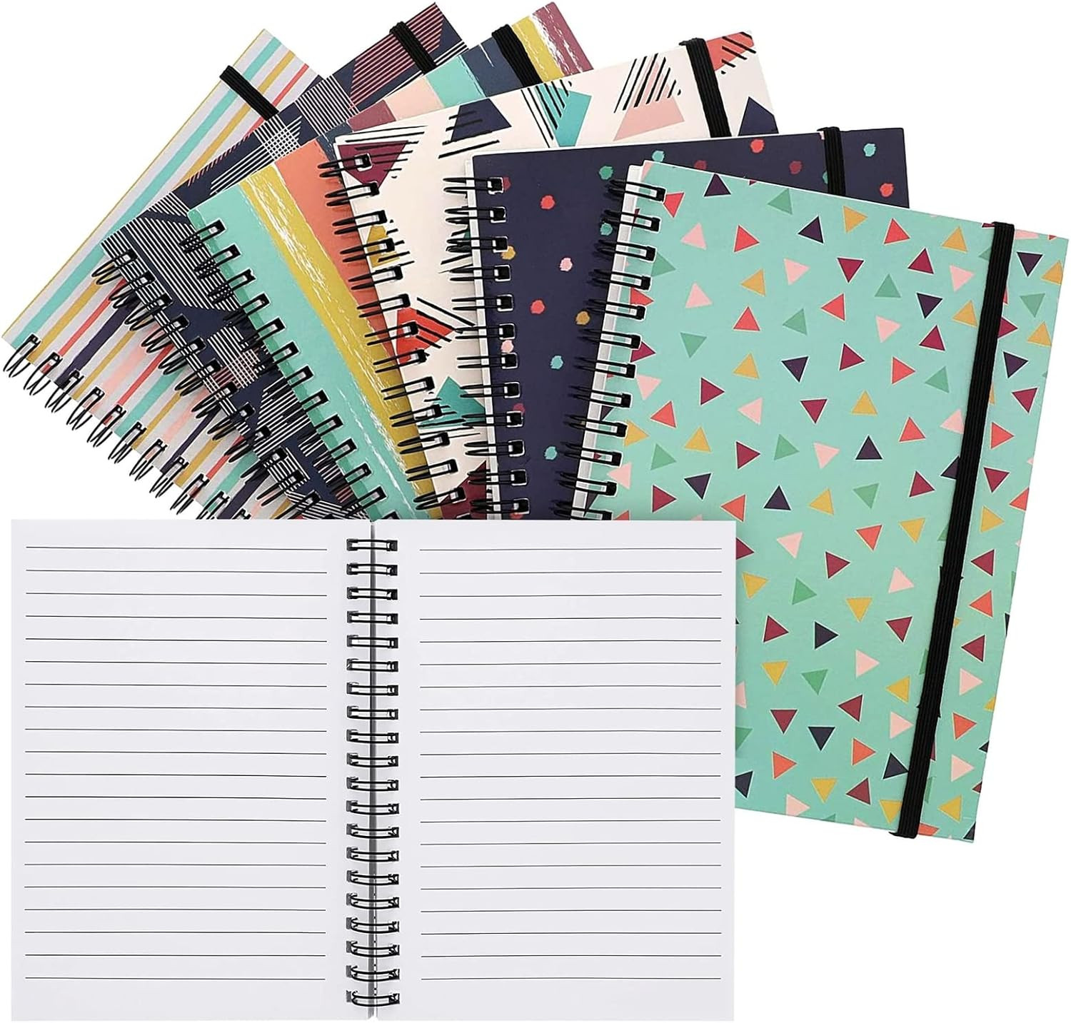 6 Pack 5X7 Spiral Notebooks with Pocket – Small Lined Journals with Elastic Clos