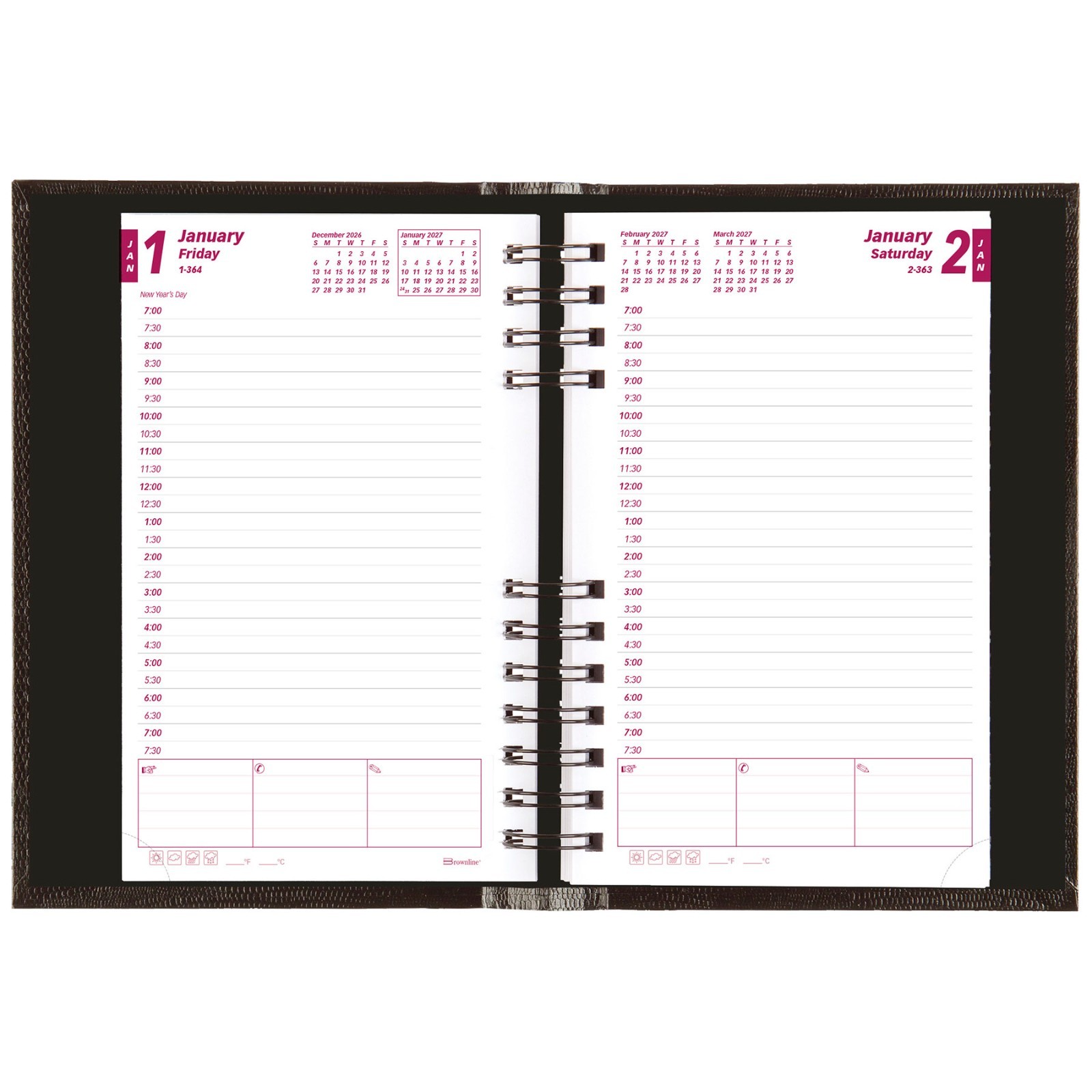 2025 Brownline CB634C.BLK CoilPRO Daily Appointment Book, Hard Cover, 5 x 8″