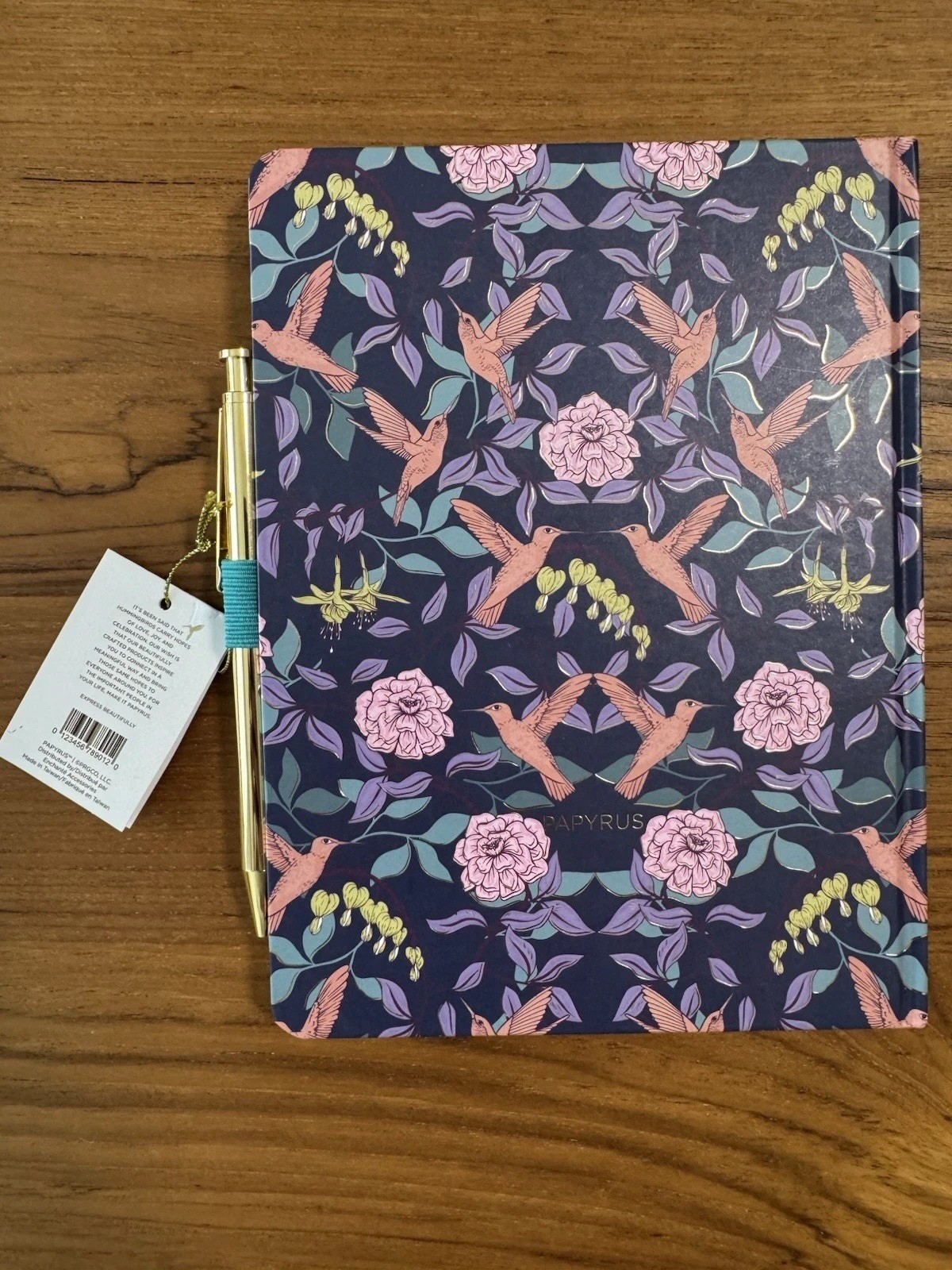 Papyrus Set Blue Floral and Bird Print Journal & Gold Pen NEW! 6” X 8” 244 Pages