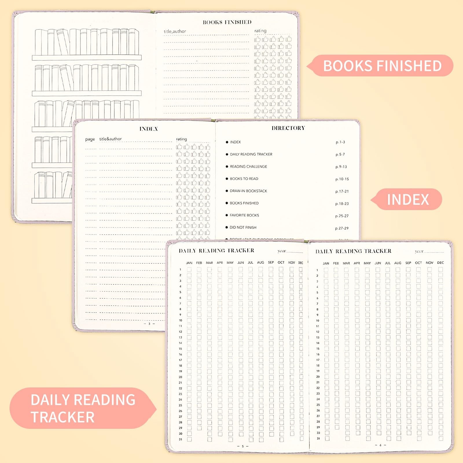 TSFPapier Pink Leather Reading Journal – Book Lovers Gift, Track 65 Books, 5.8″x