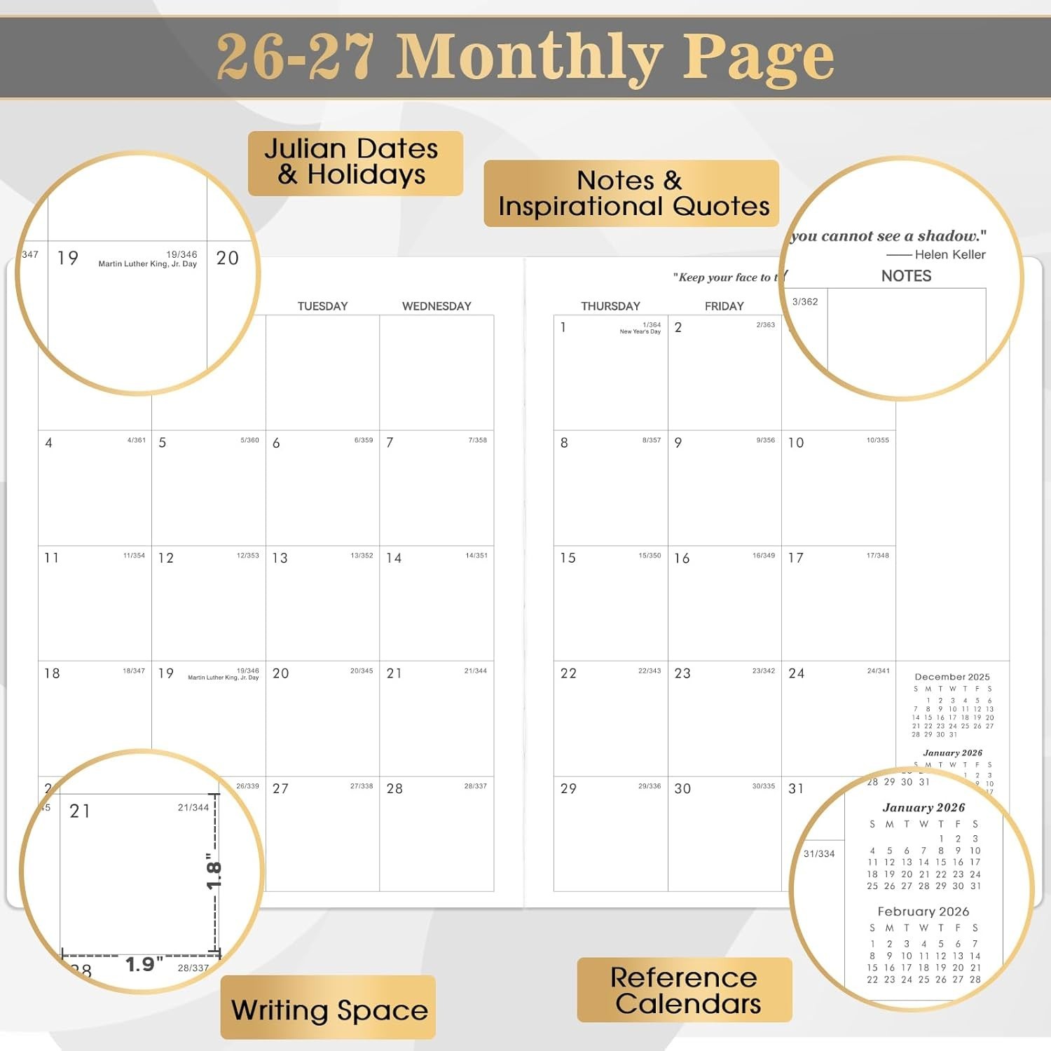 Monthly Organizer 2026 2027 Calendar 24 with Elastic Closure and Pocket