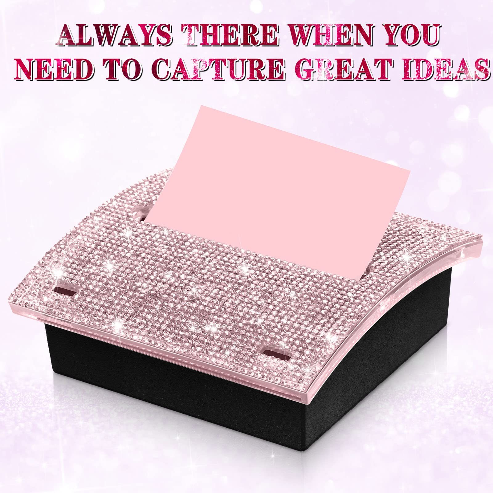 Eersida Rhinestone Self Stick Note Pad Holders 4 x 4 x 4 x 1.46 inches, Pink