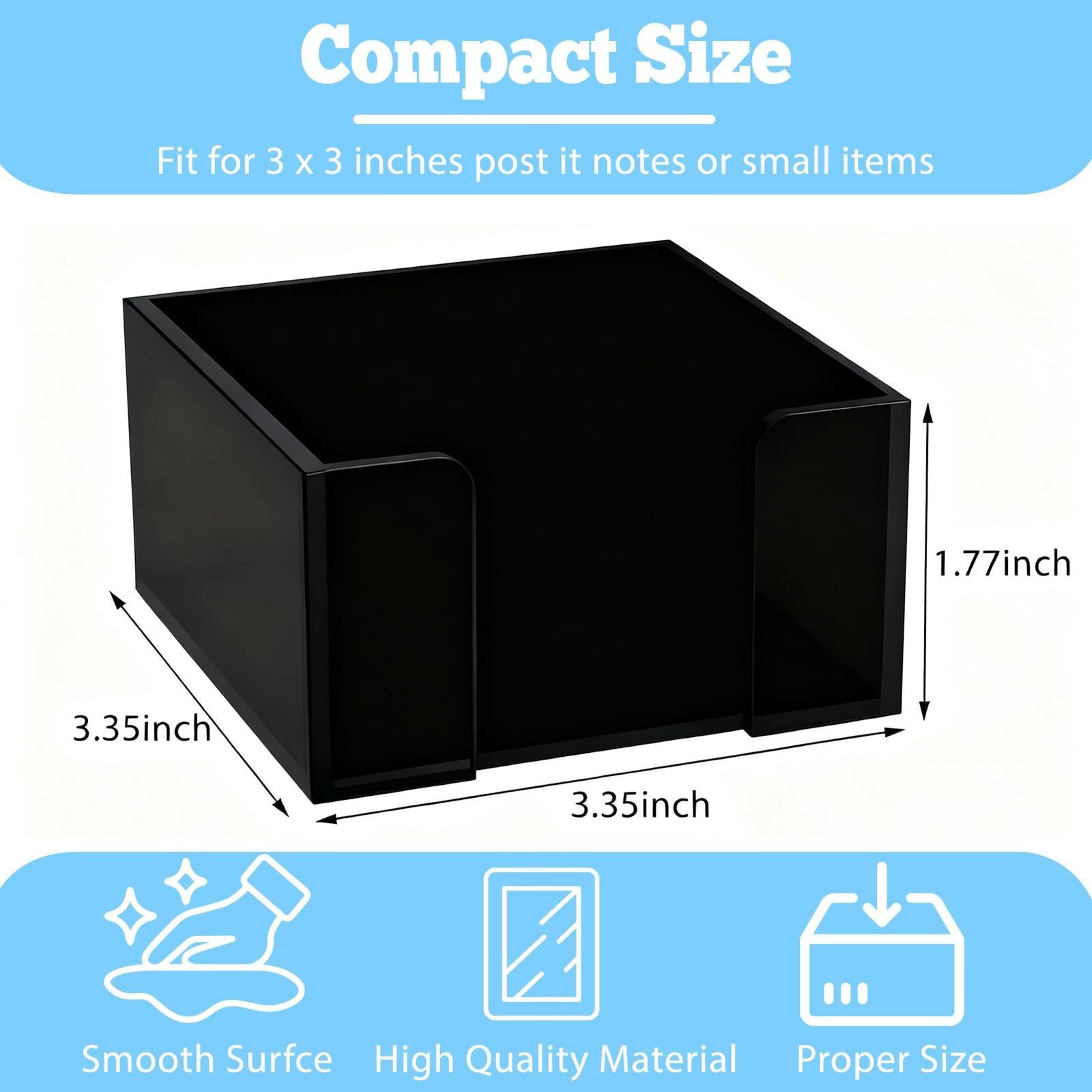 Black Acrylic Sticky Note Holder, 3×3 Crystal Clear Notepad Holder with Anti-…