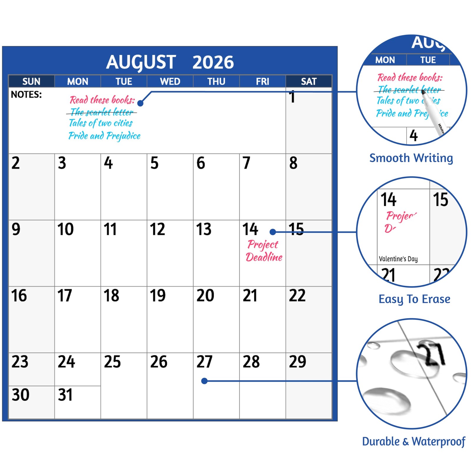 2026-2027 Dry Erase Calendar – Large Yearly Wall calendar, 38.2” x 25.2”,…