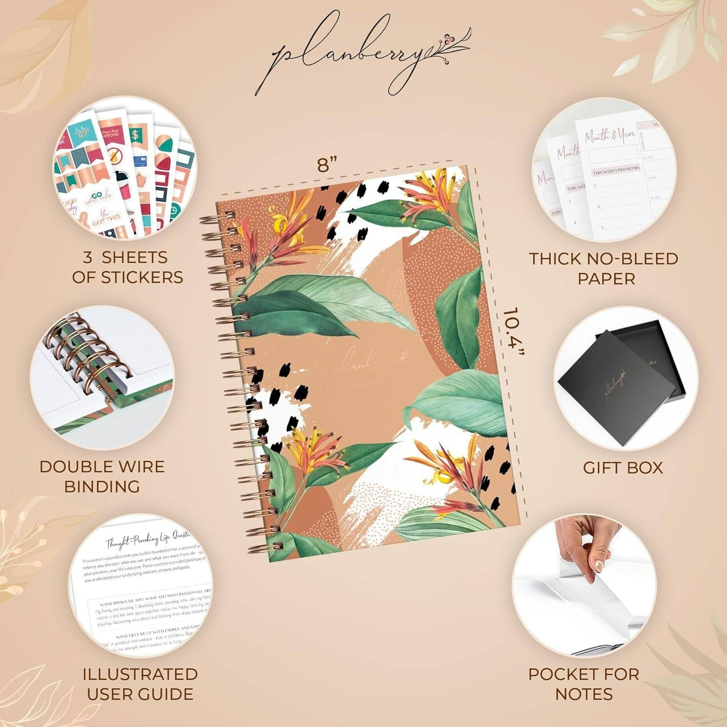 PLANBERRY Large Hourly Schedule Planner Premium 8 x 10.4 (African Terracotta)