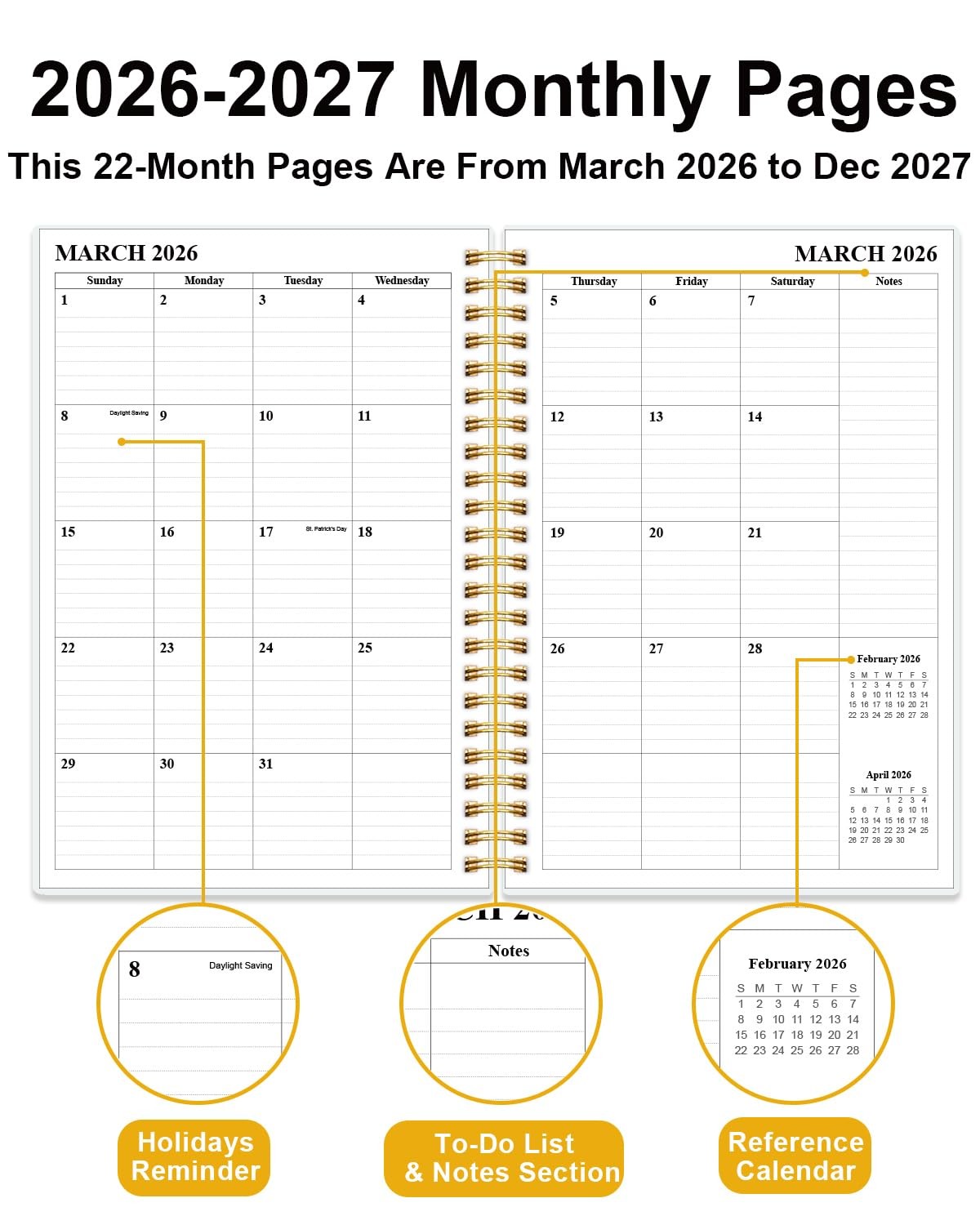 2026 2027 Monthly Planner Calendar 20 Months Organizer Pocket Elastic Band 5.8×8