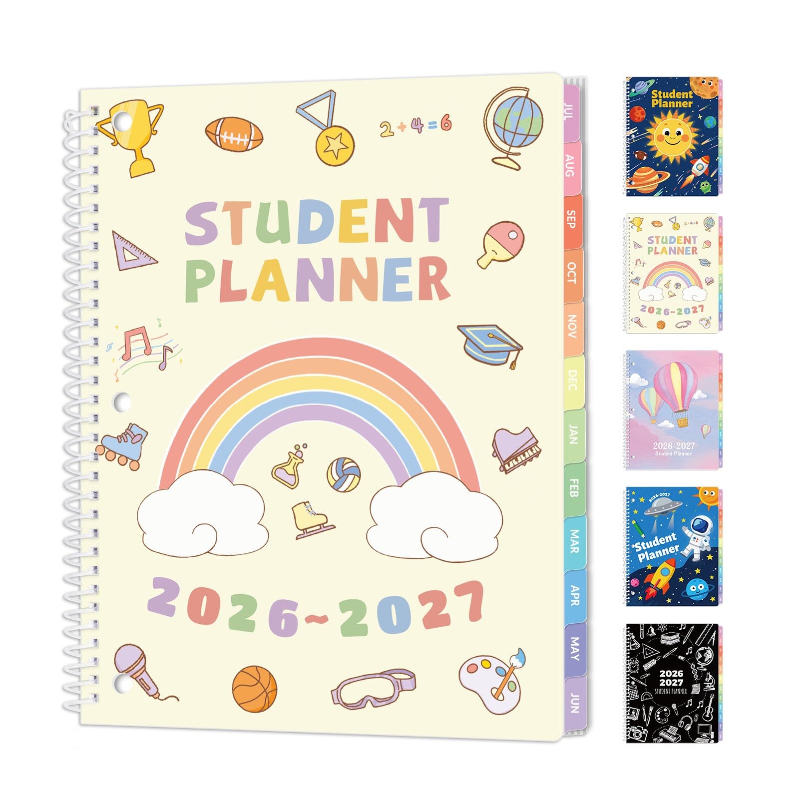 SUNEE Elementary Student Planner 2026-2027, A4 8.5″×11″, Beige Rainbow
