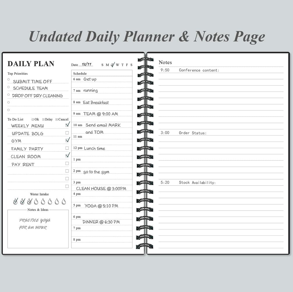 Daily Planner Undated – A5 To Do List Notebook Hourly 5.8″ x 8.5″, Black