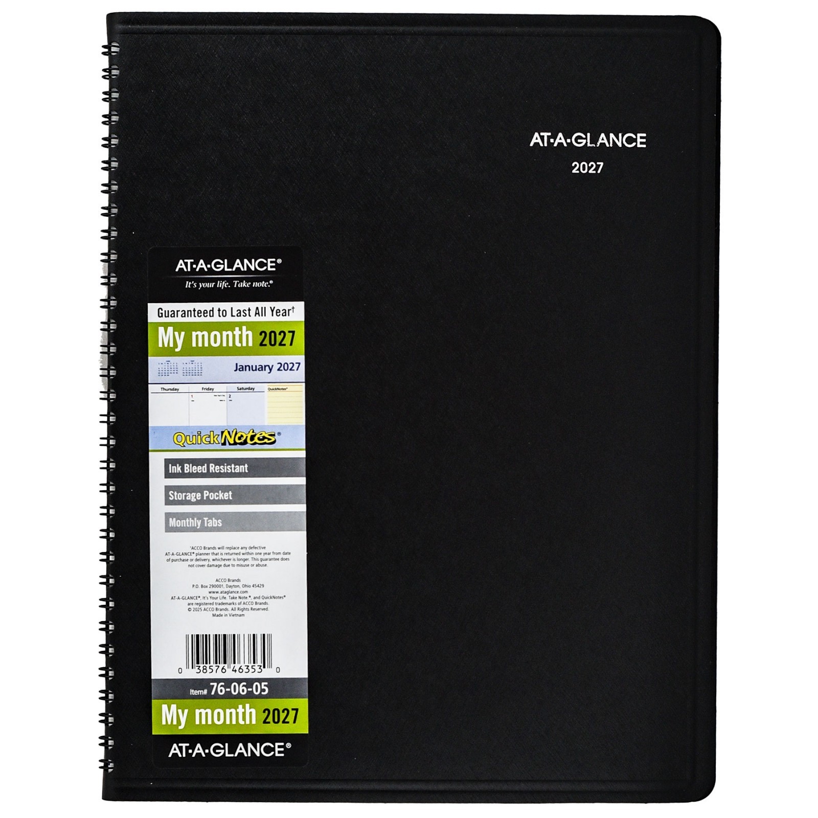 2026 At-A-Glance 76-06-05 QuickNotes Monthly Planner, 8-1/4 x 11″