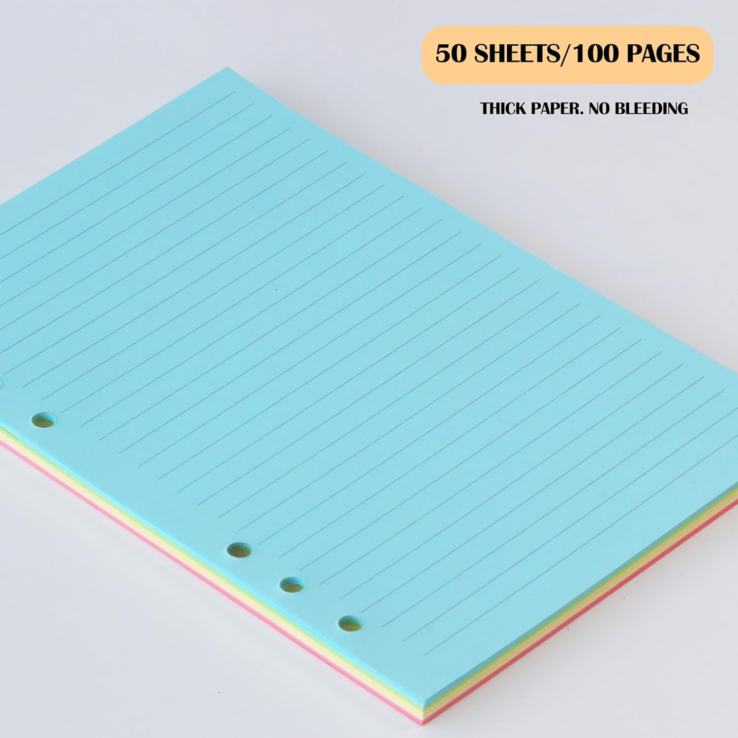 A5 Colorful Lined Filler Paper, 6-Hole Punched, 120GSM Loose-Leaf Paper and Plan