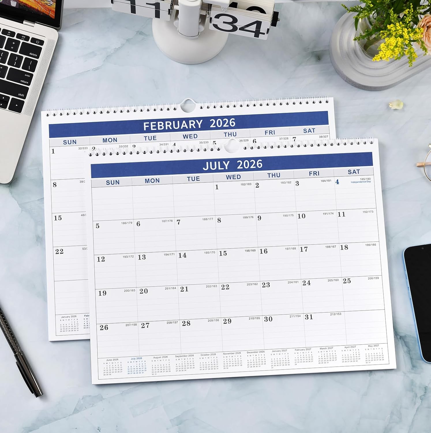 2026 Calendar – 2026 Wall from Jan. 2026 – Dec.2026, blue