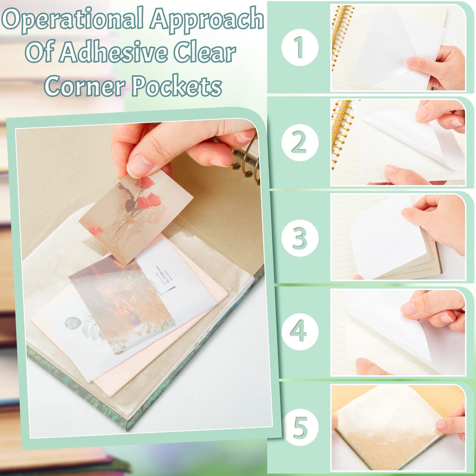 10 Sets Clear Corner Pockets 4.5 x 4.5 Inch Adhesive Pockets for Planners wit…